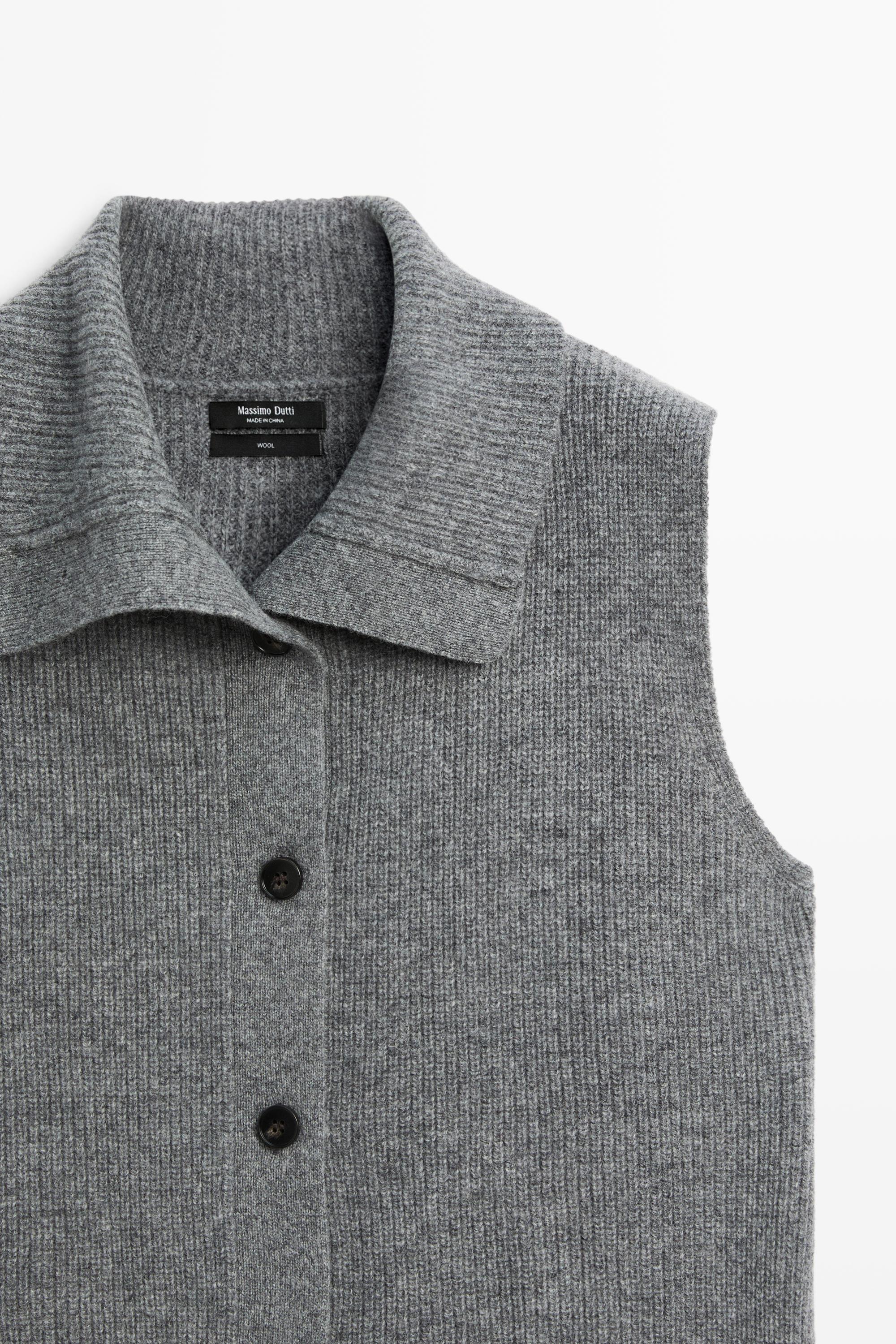 100% wool funnel neck knit vest - DARK GREY