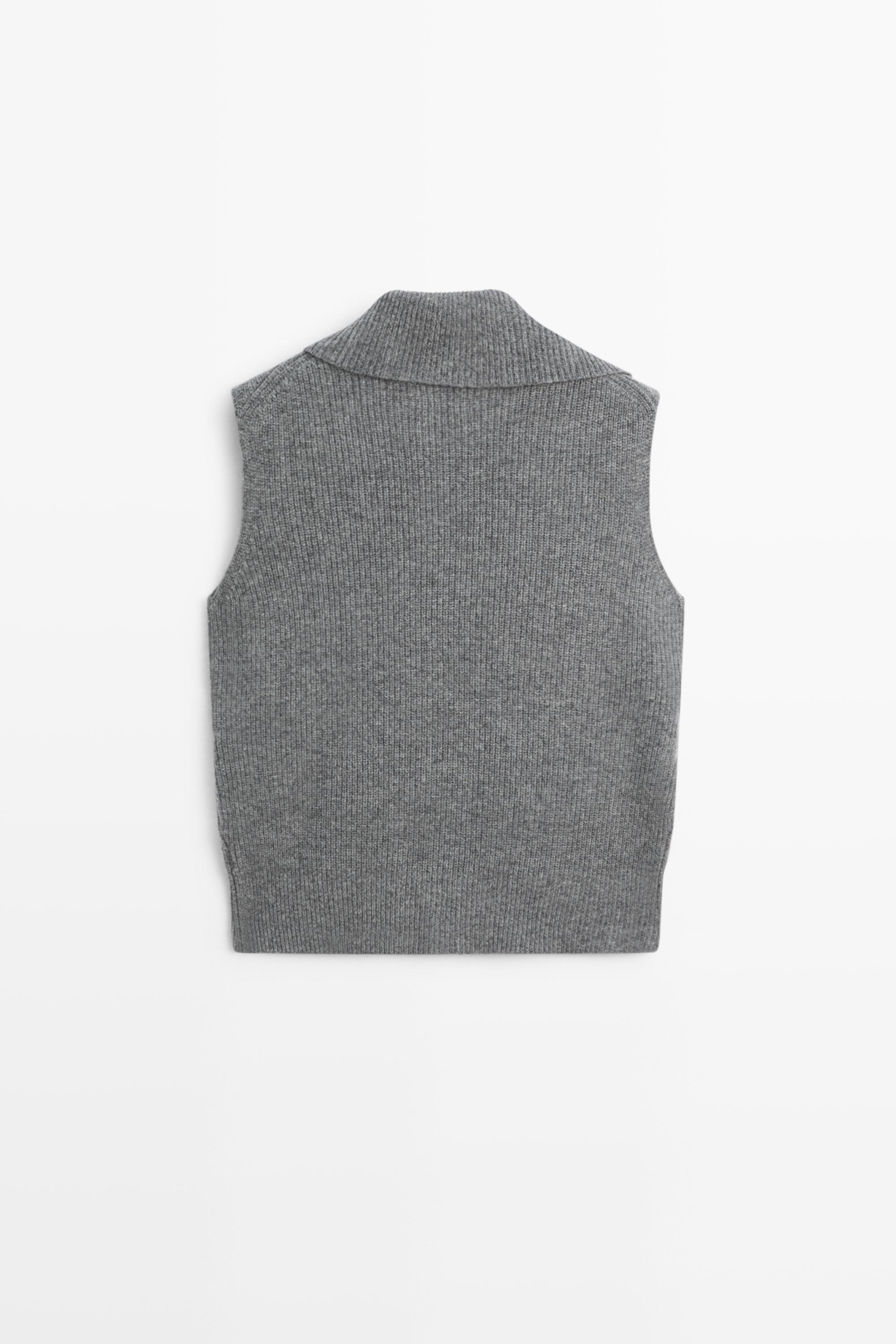 100% wool funnel neck knit vest - DARK GREY