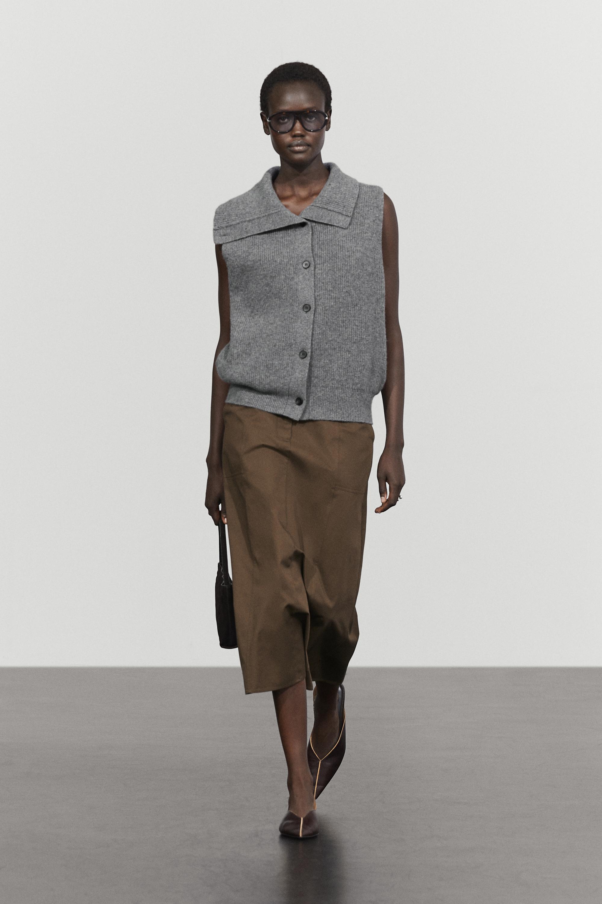 100% wool funnel neck knit vest - DARK GREY
