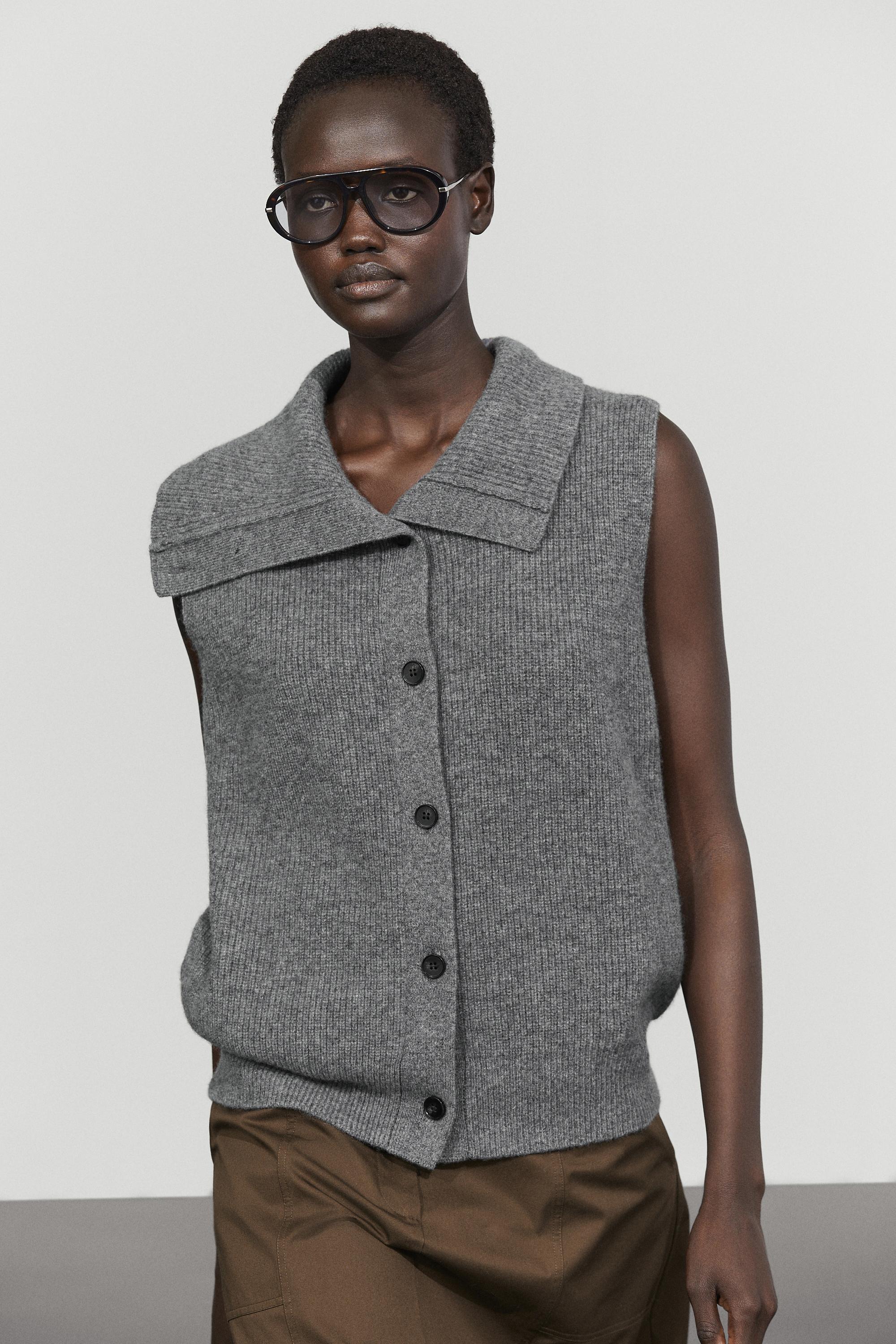 100% wool funnel neck knit vest - DARK GREY