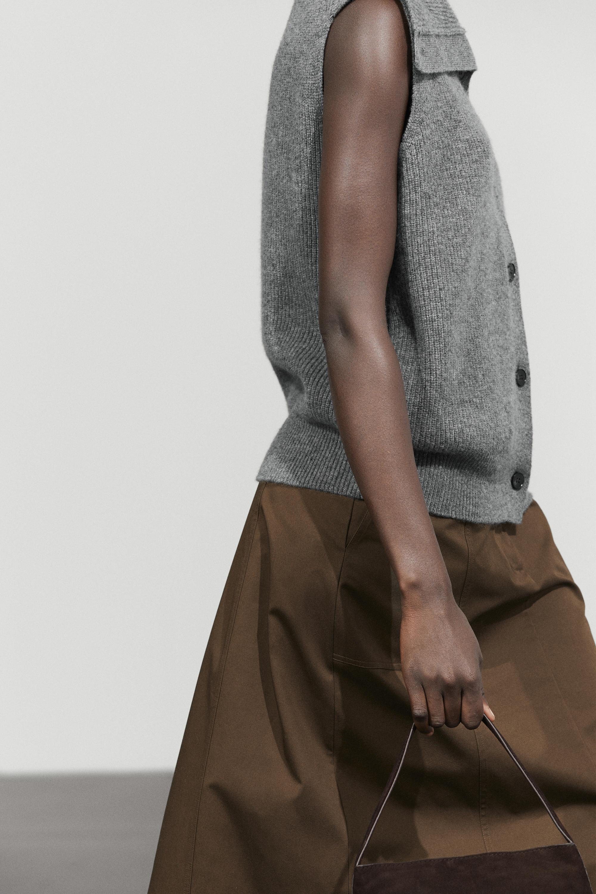 100% wool funnel neck knit vest - DARK GREY