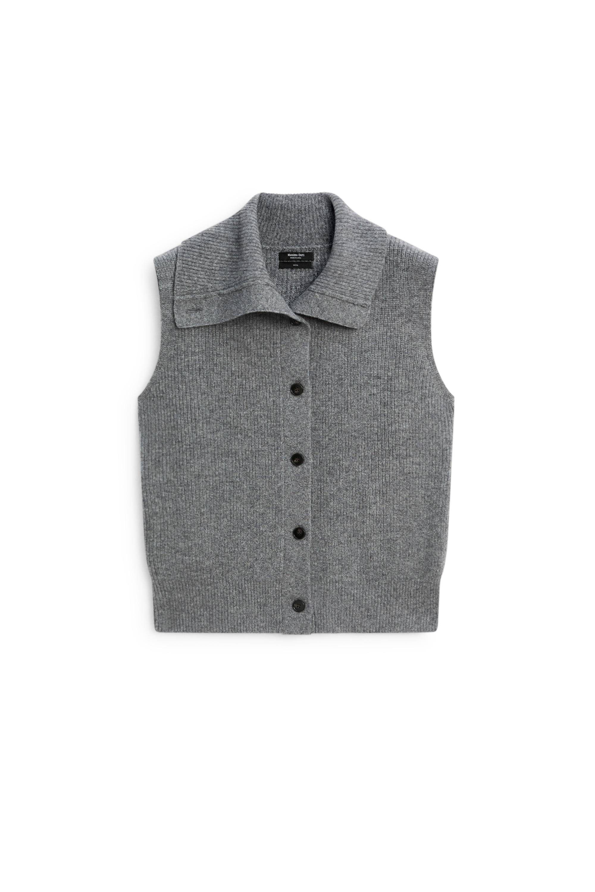100% wool funnel neck knit vest - DARK GREY