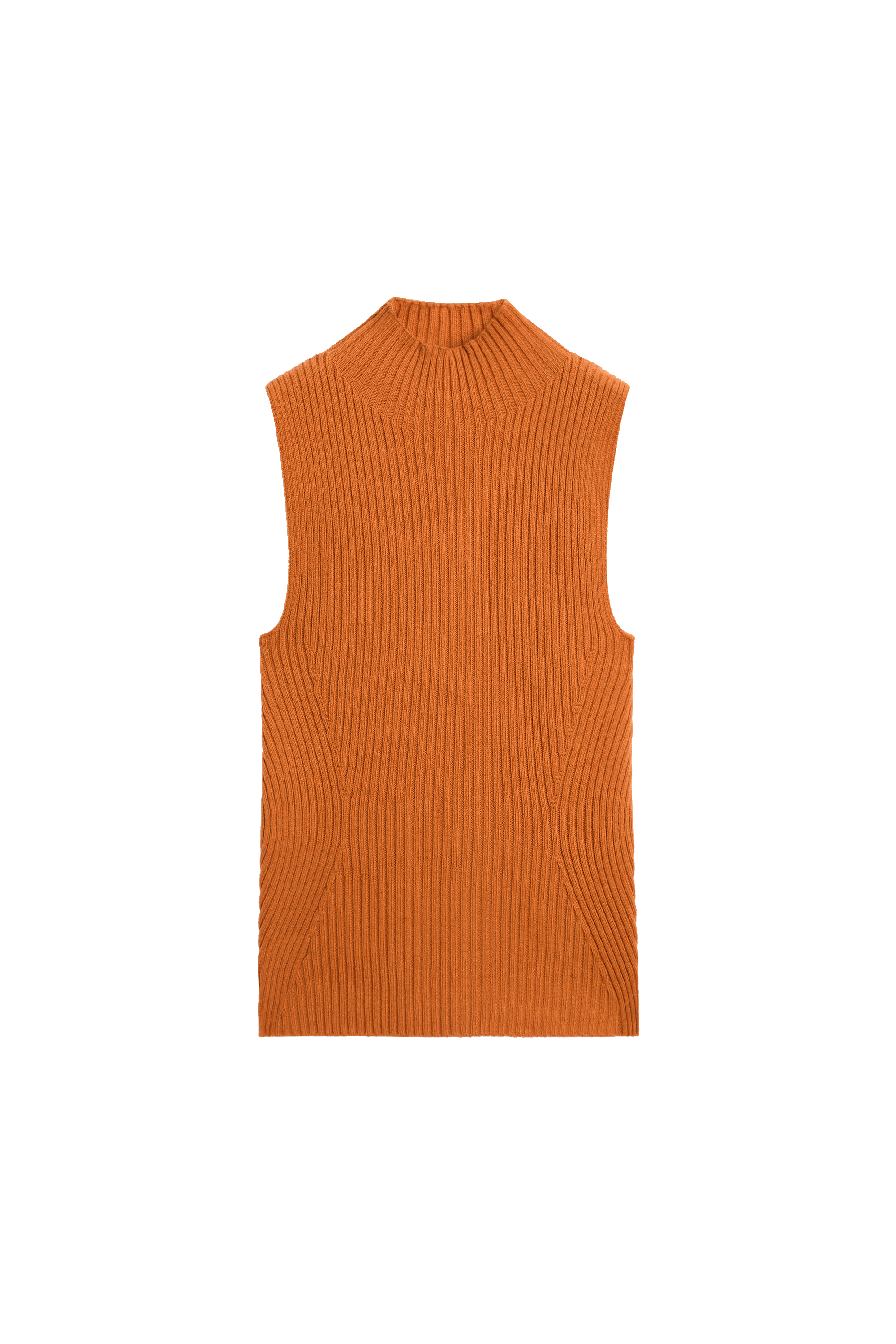 Ribbed turtleneck knit top - BURNT ORANGE