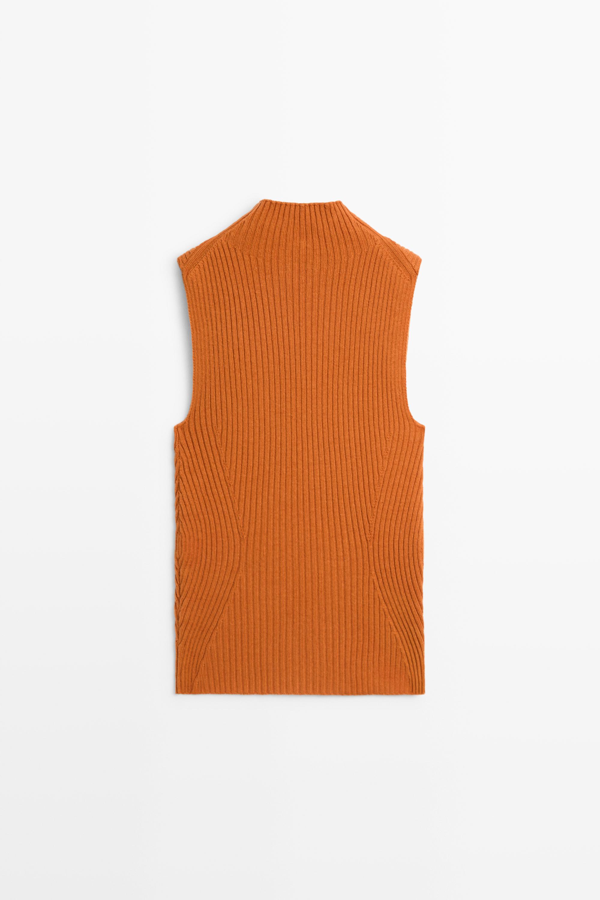 Ribbed turtleneck knit top - BURNT ORANGE
