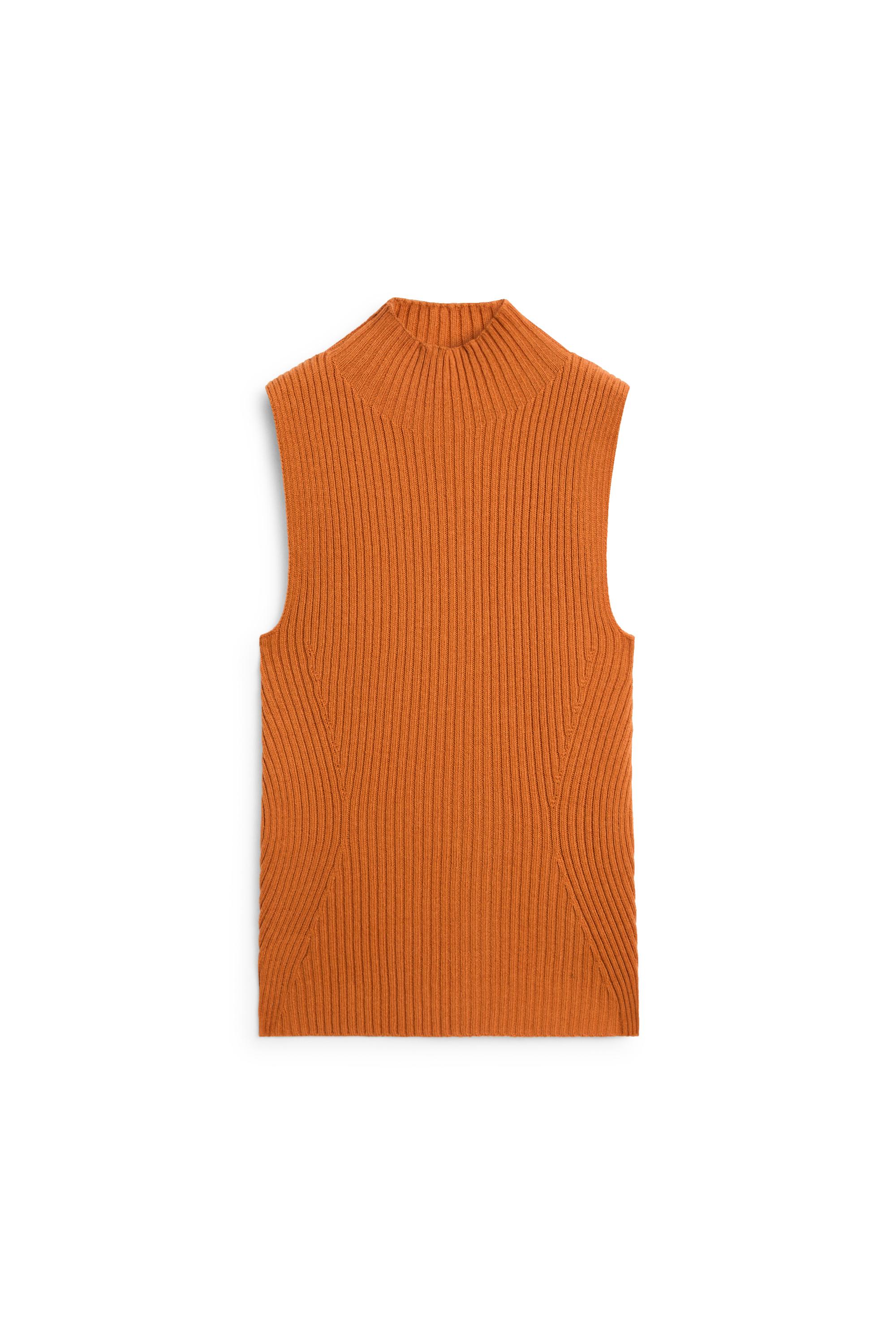 Ribbed turtleneck knit top - BURNT ORANGE