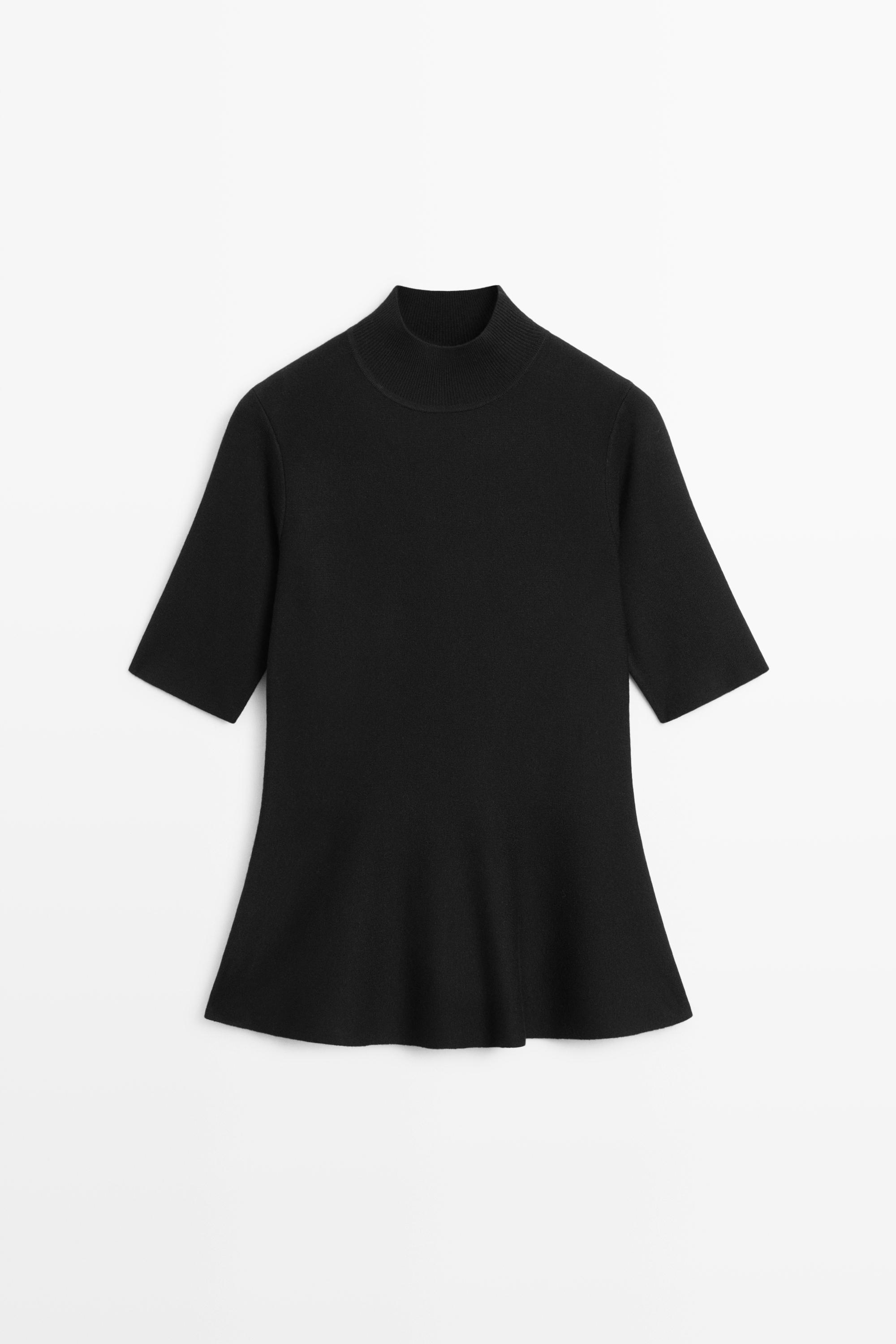 Peplum detail knit top - BLACK