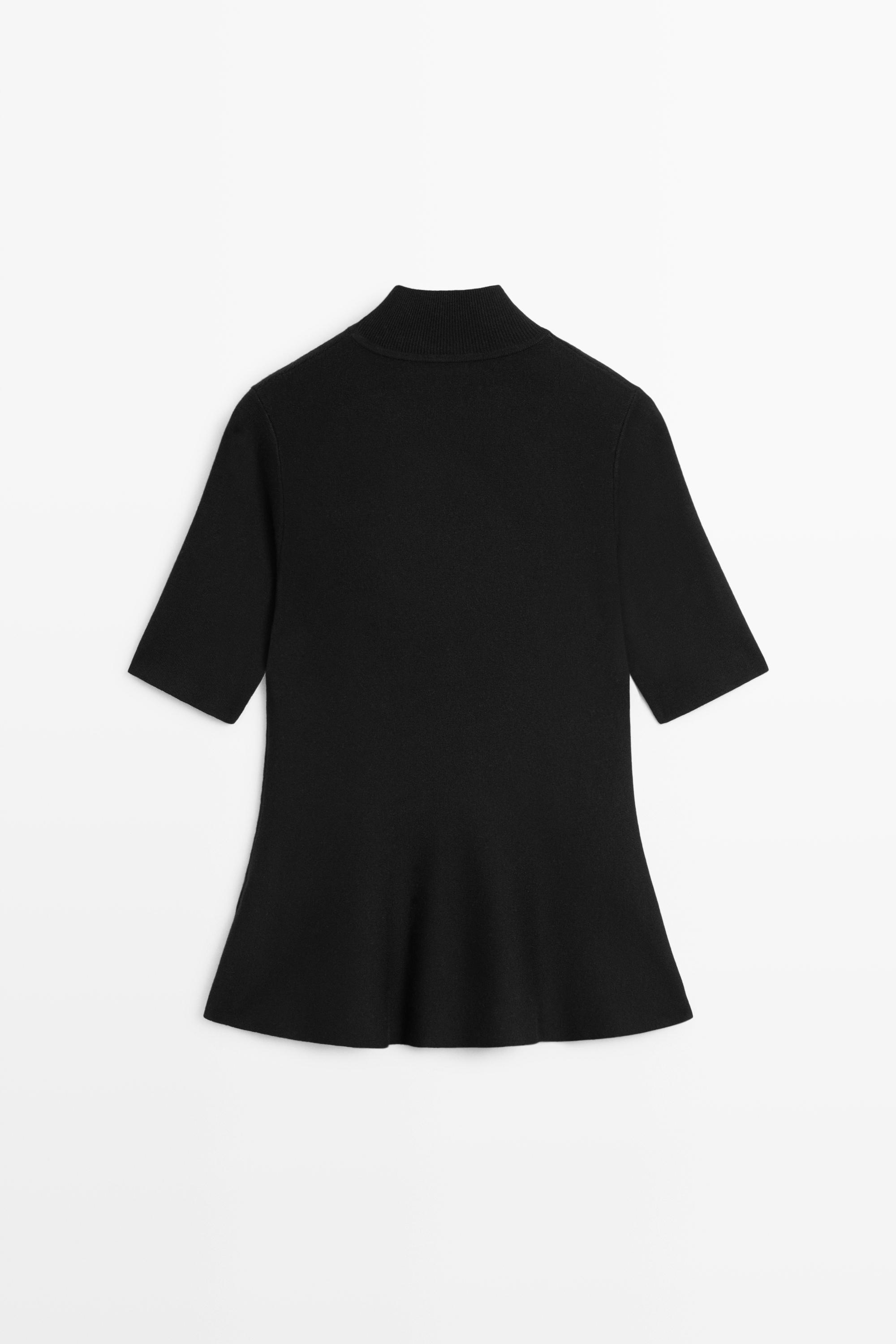 Peplum detail knit top - BLACK