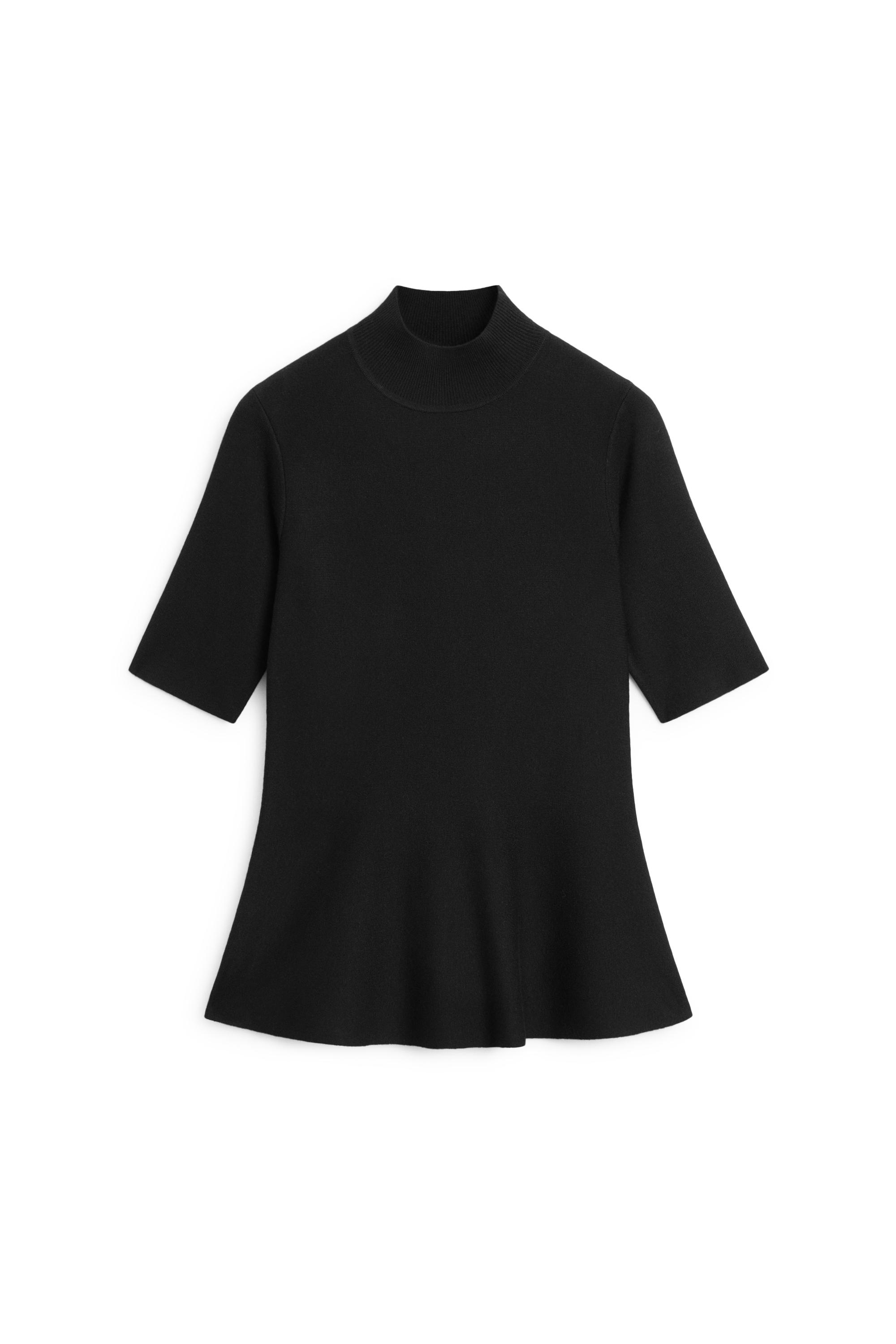 Peplum detail knit top - BLACK