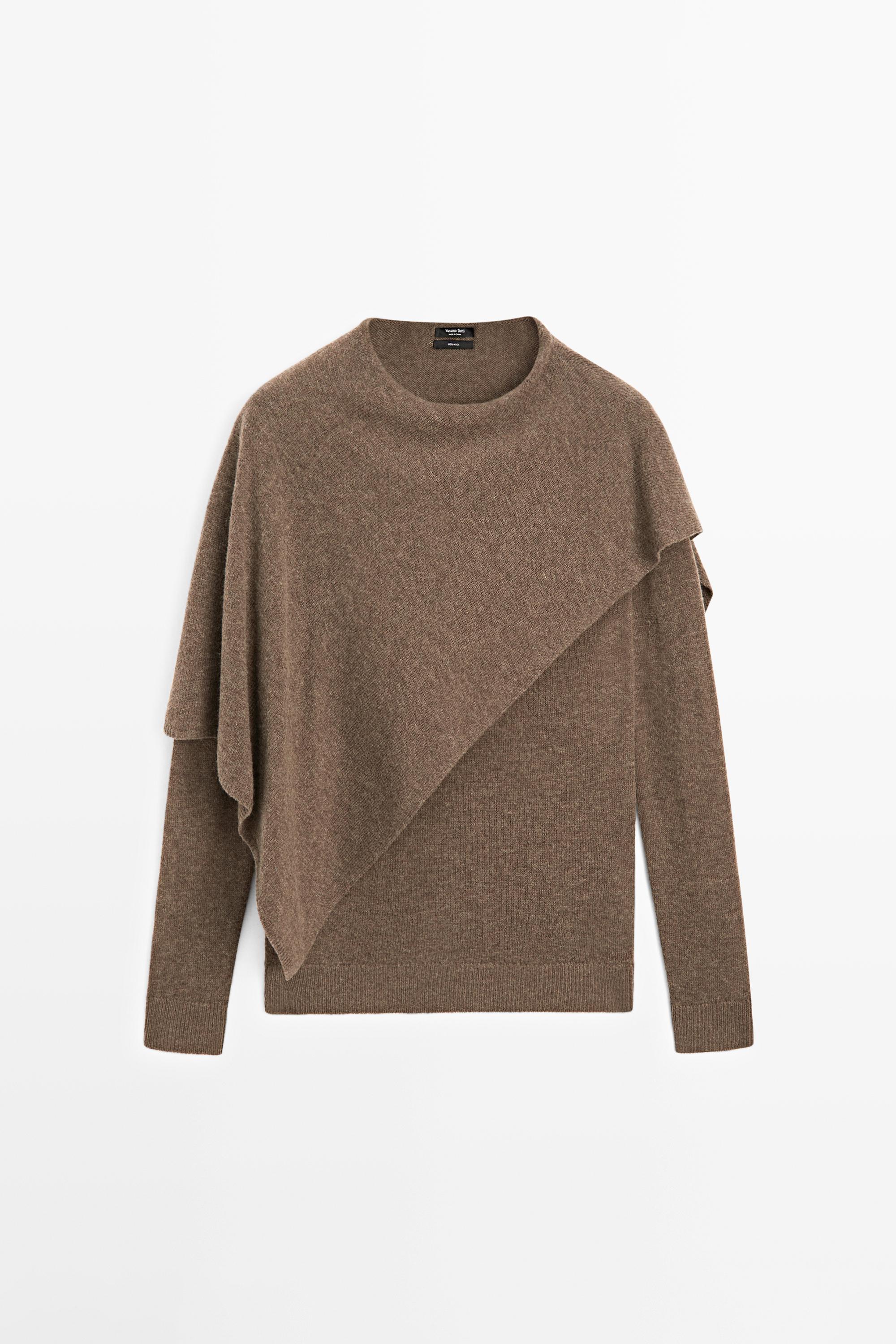 100% wool cape-style knit sweater - BROWN