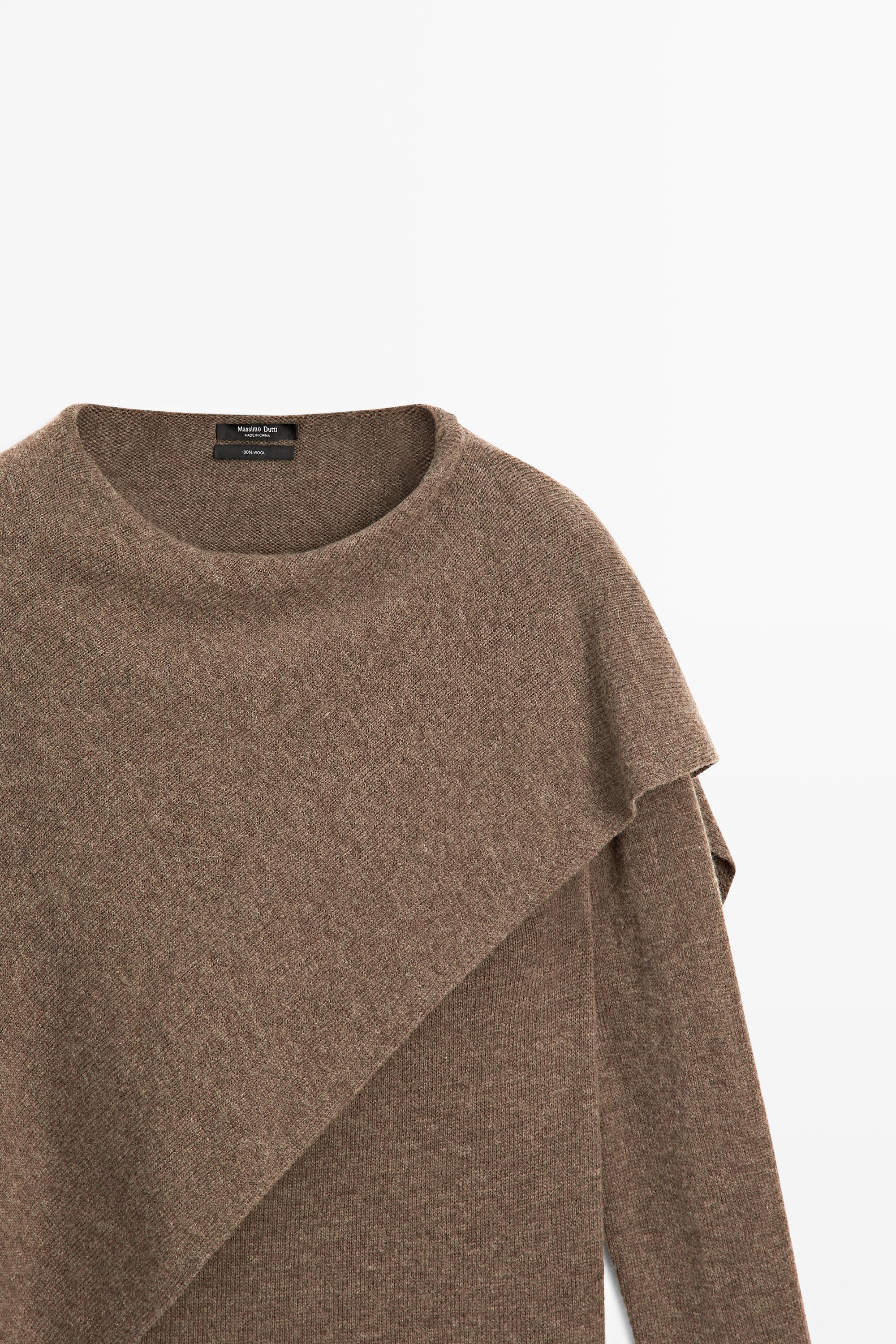 100% wool cape-style knit sweater - BROWN