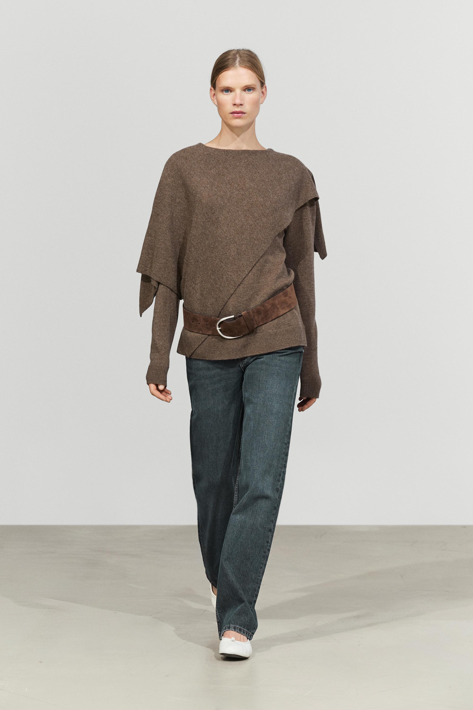 100% wool cape-style knit sweater - BROWN