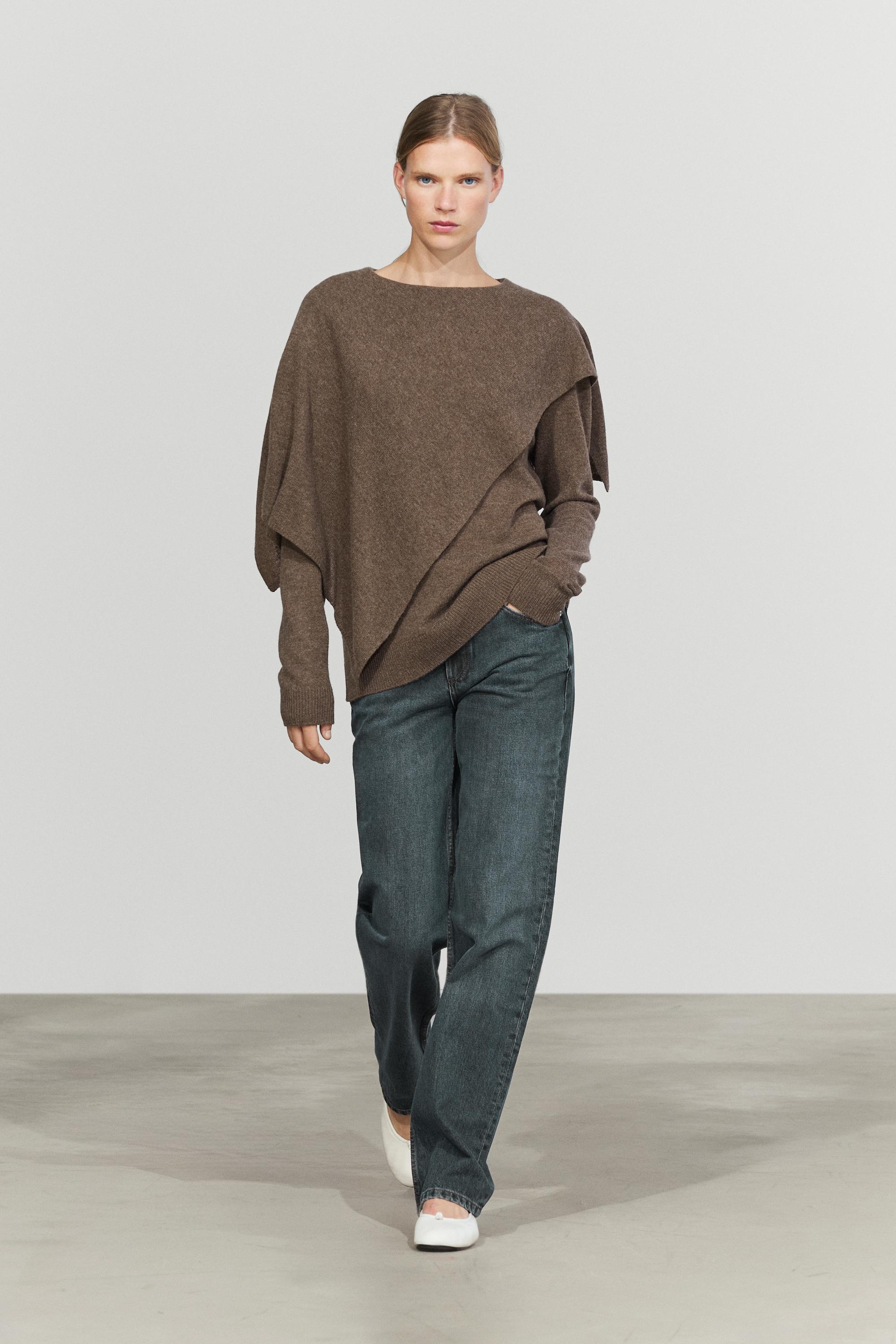 100% wool cape-style knit sweater - BROWN