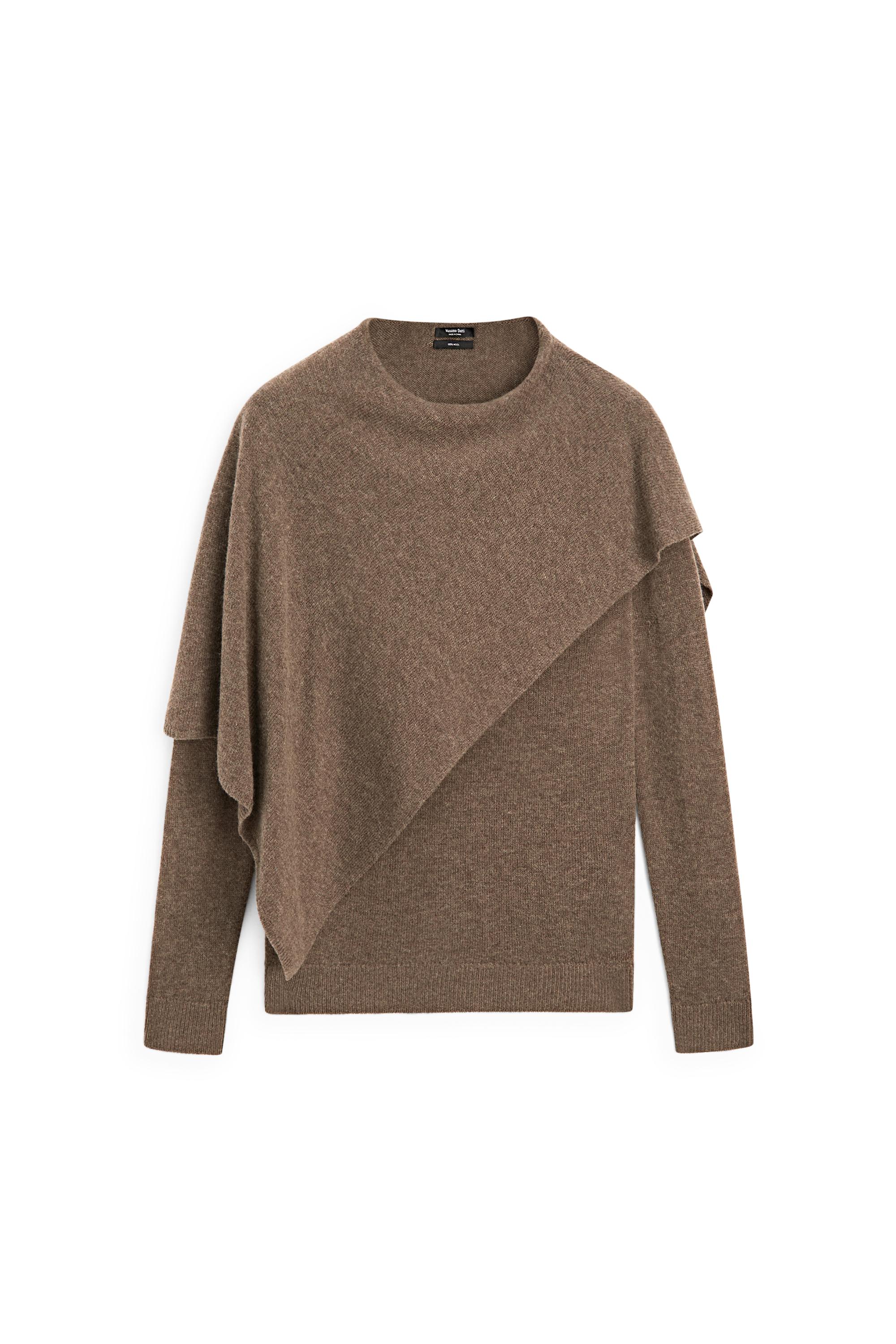 100% wool cape-style knit sweater - BROWN