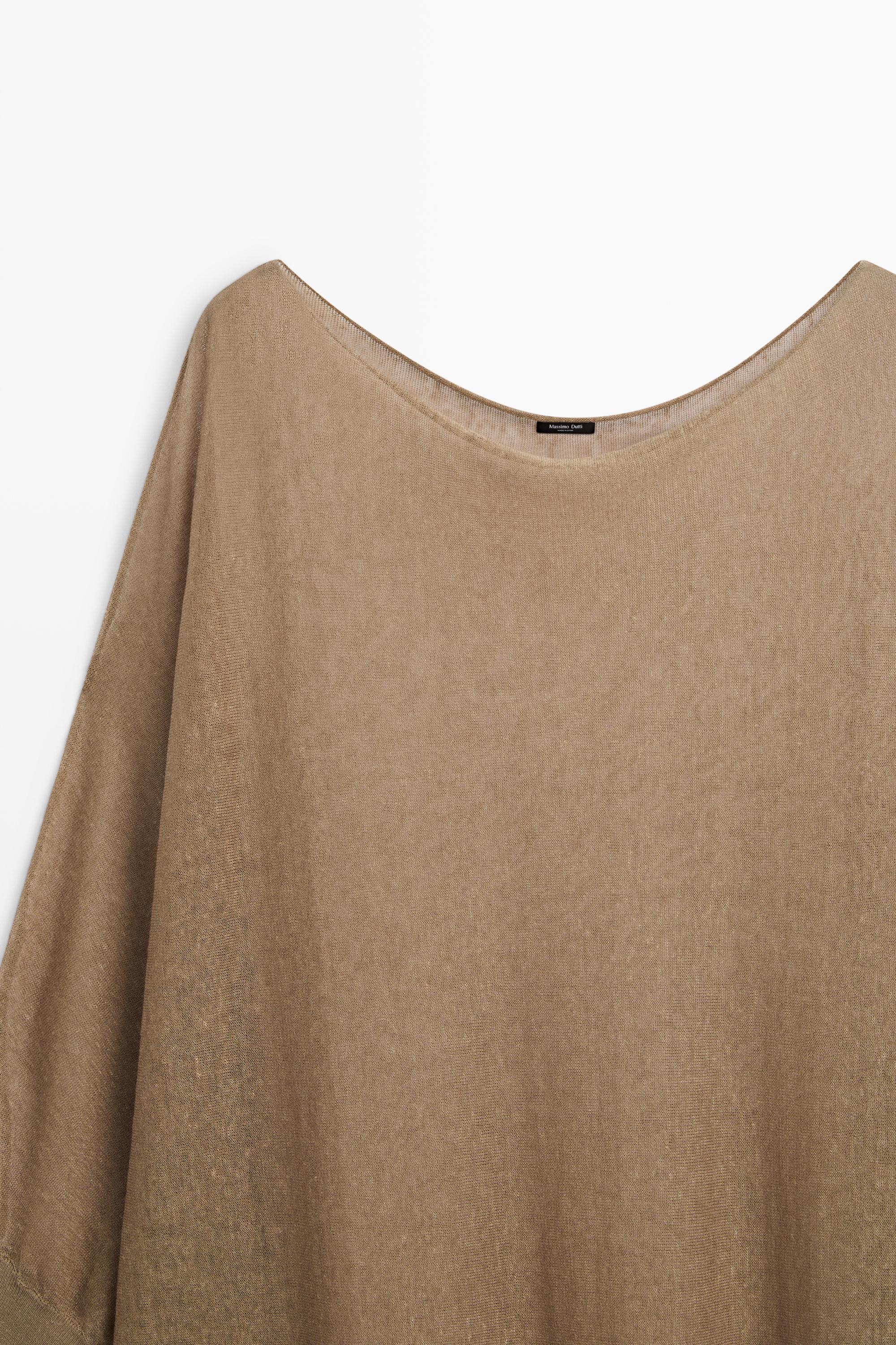 Linen blend flowing cape-style sweater - MOSS GREEN