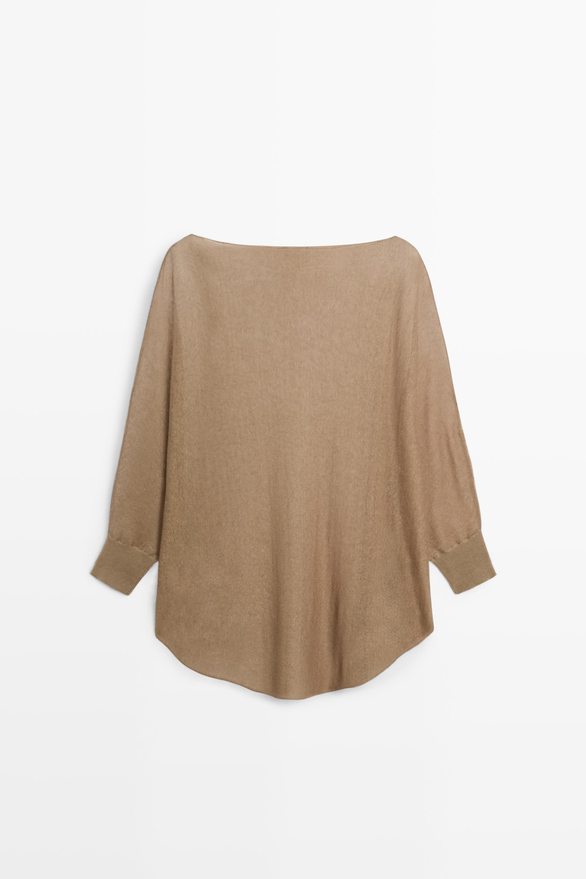 Linen blend flowing cape-style sweater - MOSS GREEN