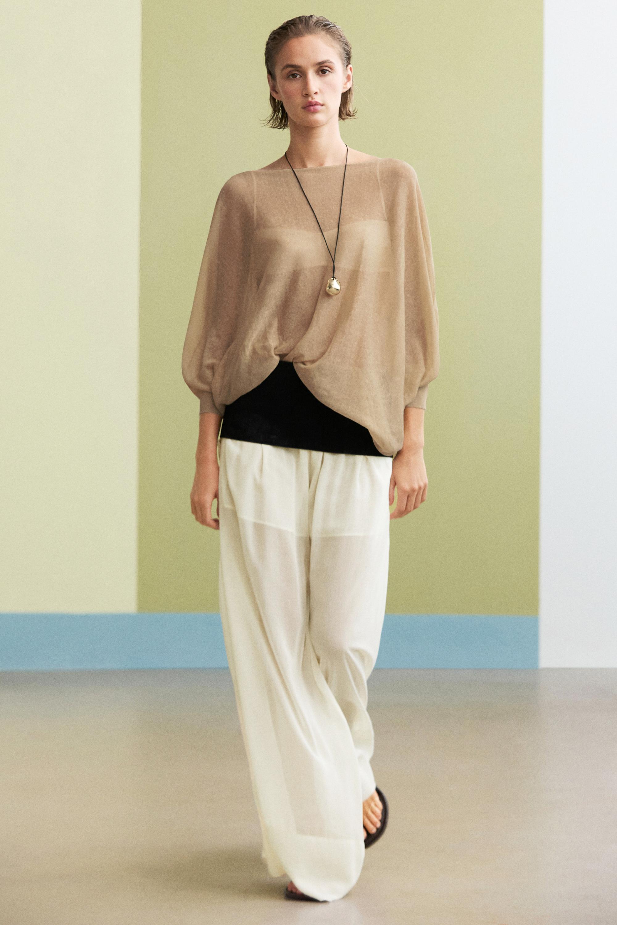 Linen blend flowing cape-style sweater - MOSS GREEN