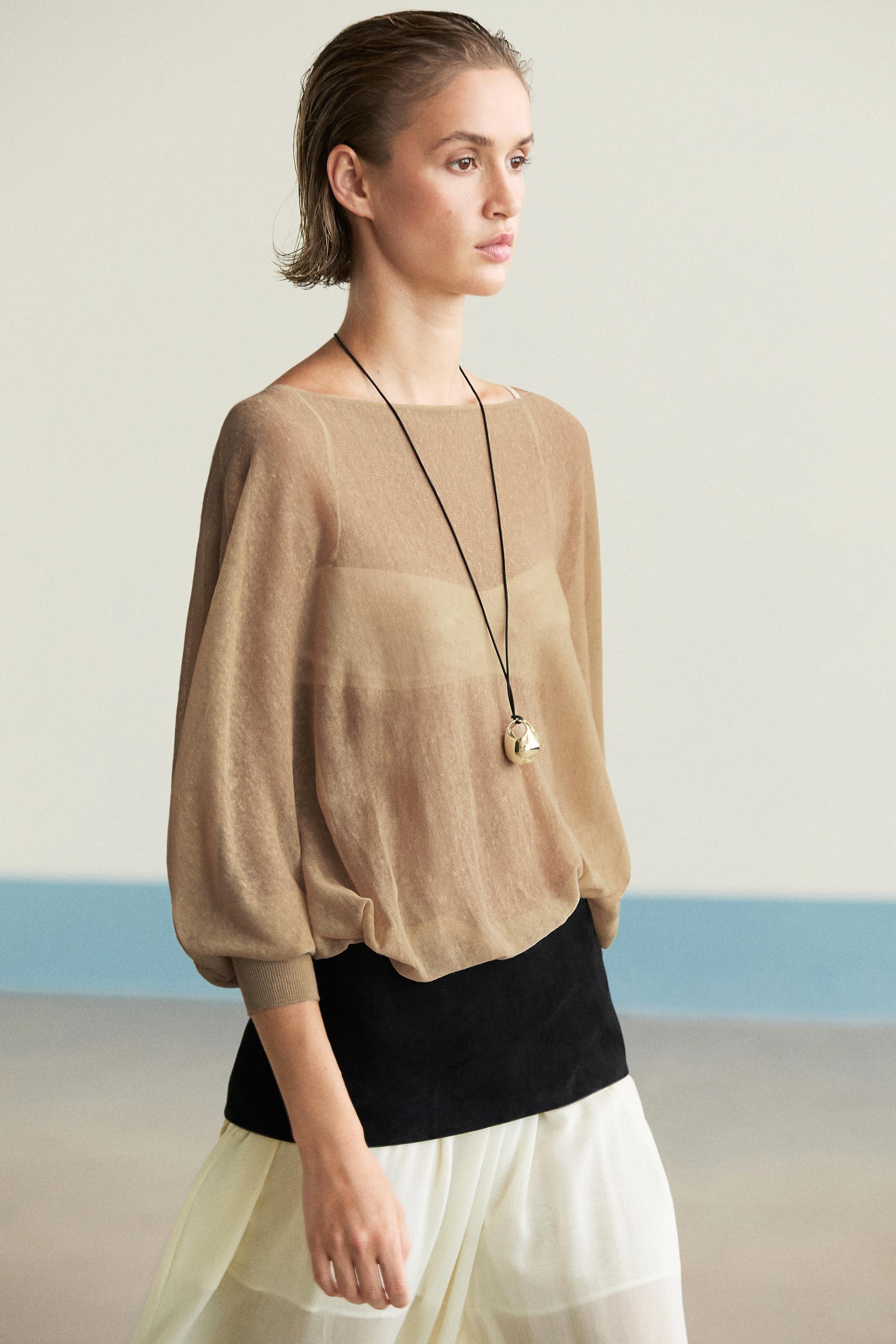 Linen blend flowing cape-style sweater - MOSS GREEN