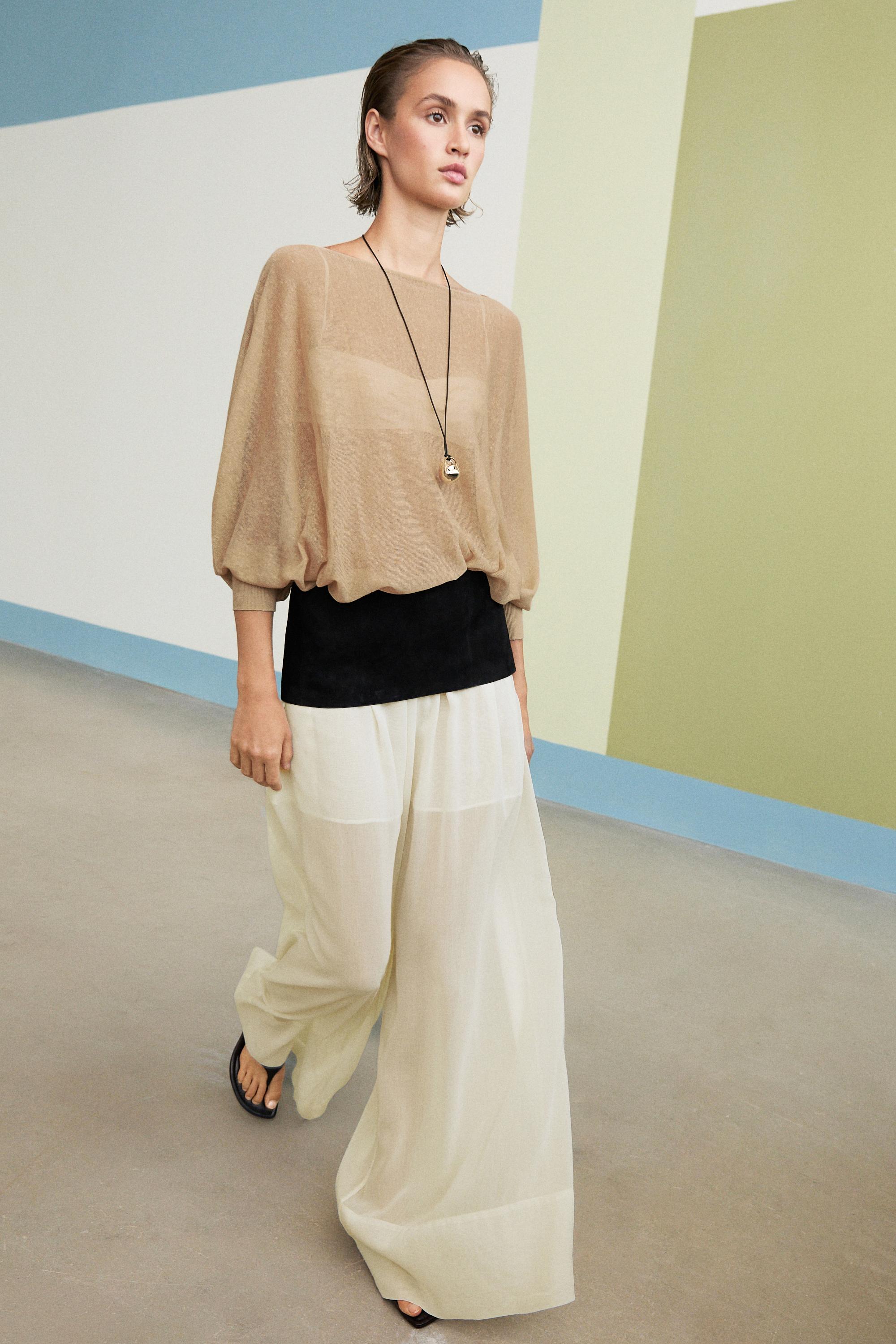 Linen blend flowing cape-style sweater - MOSS GREEN