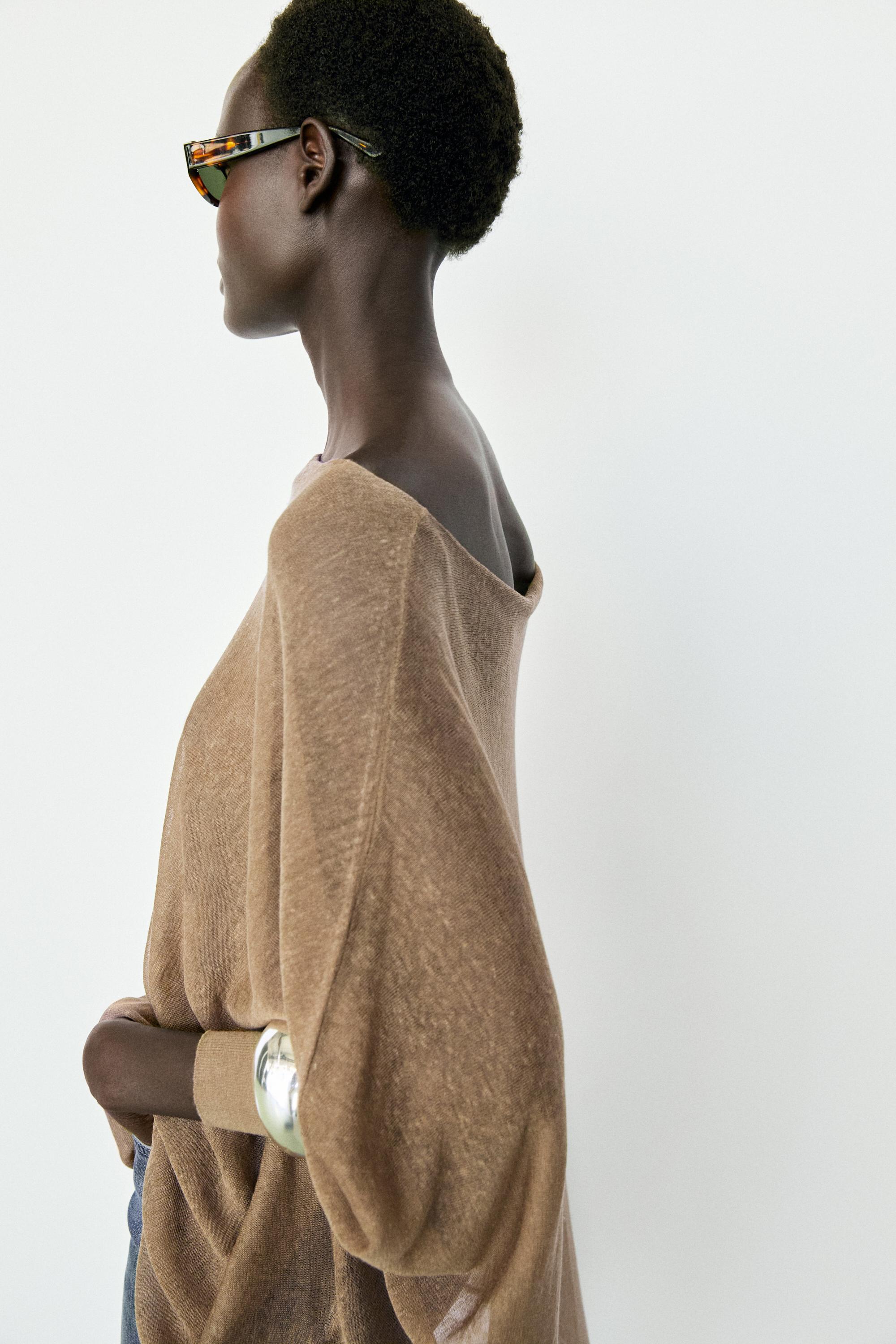 Linen blend flowing cape-style sweater - MOSS GREEN
