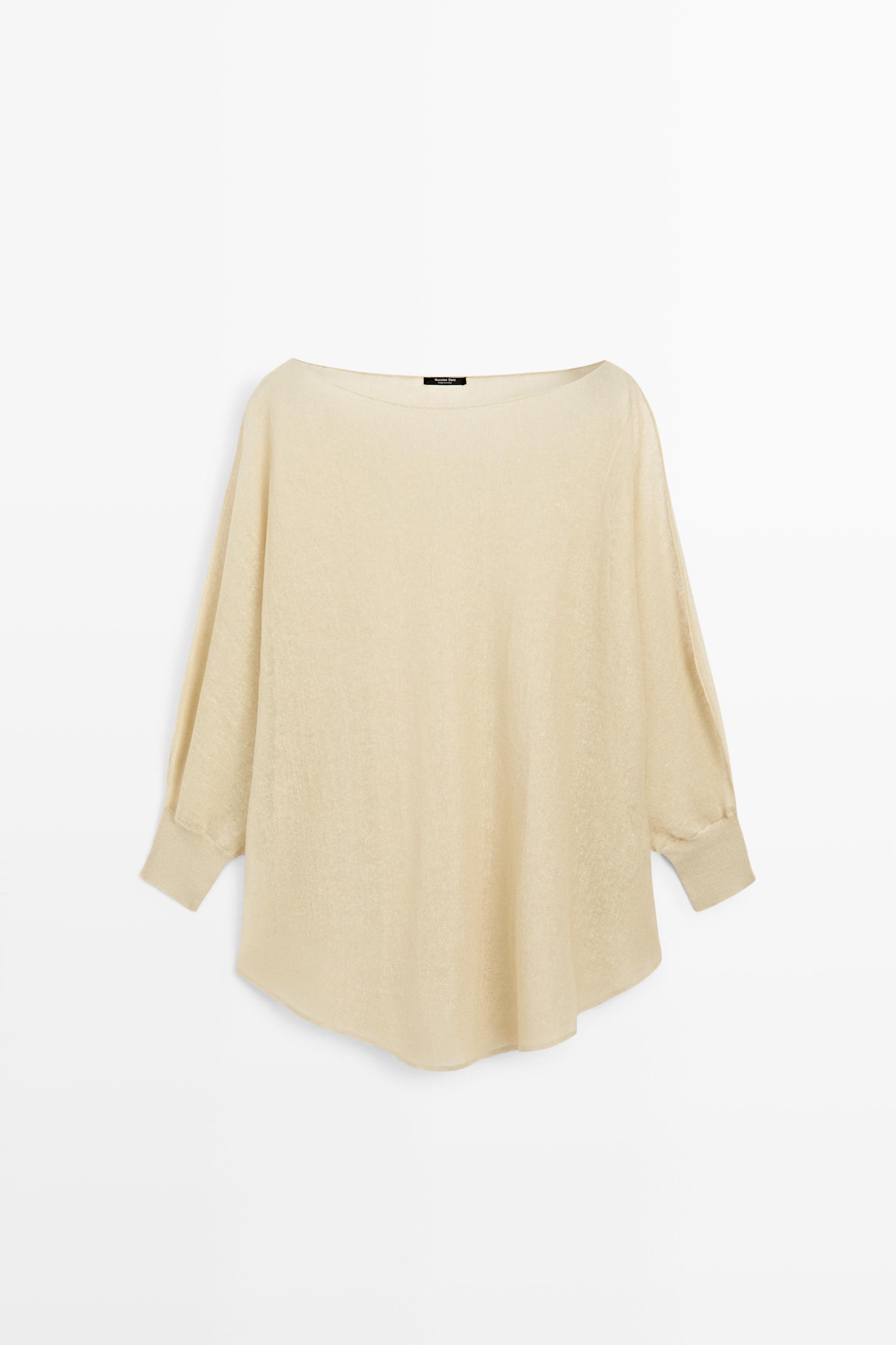 Linen blend flowing cape-style sweater - SAND
