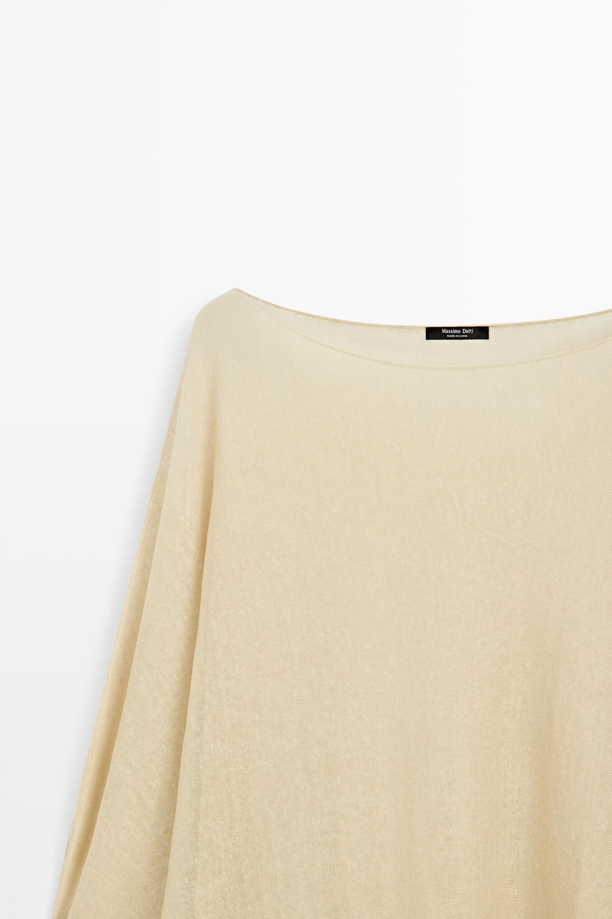 Linen blend flowing cape-style sweater - SAND