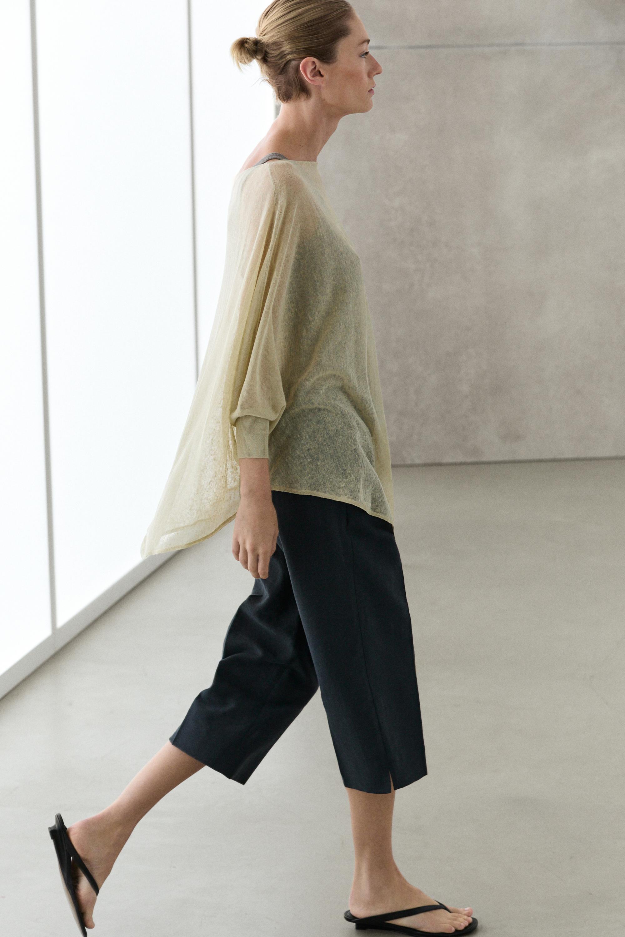 Linen blend flowing cape-style sweater - SAND