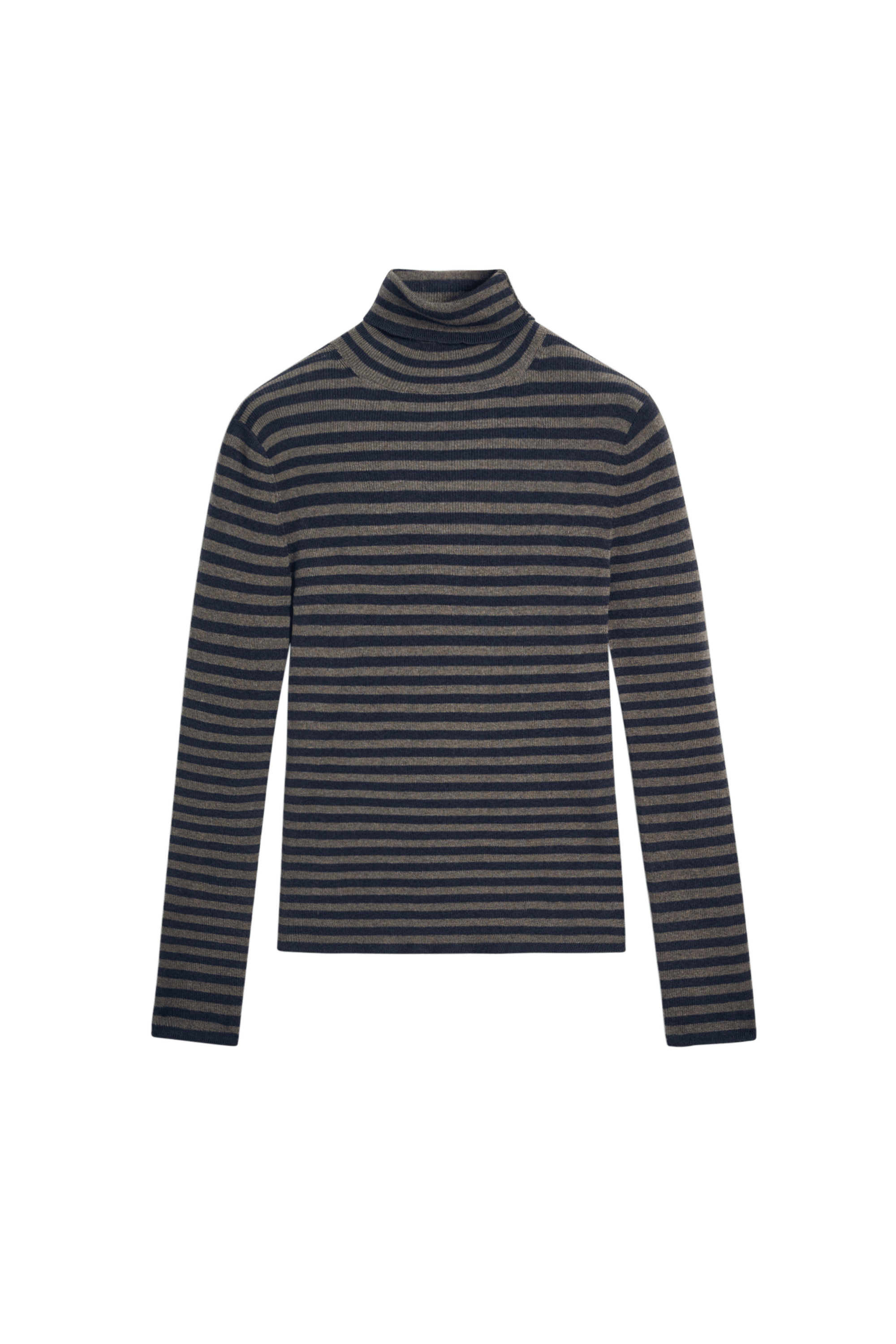Striped turtleneck knit sweater - NAVY BLUE