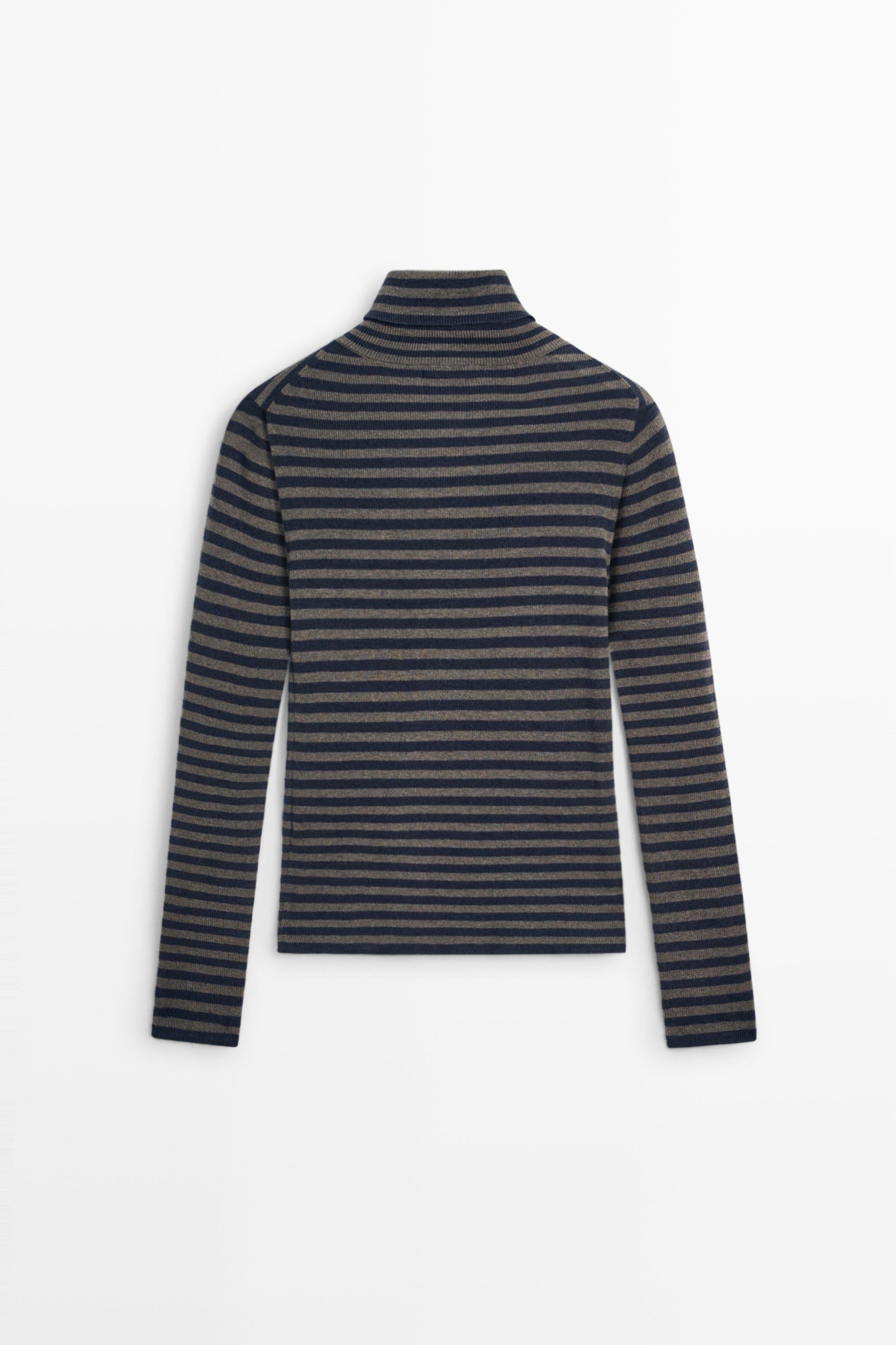 Striped turtleneck knit sweater - NAVY BLUE