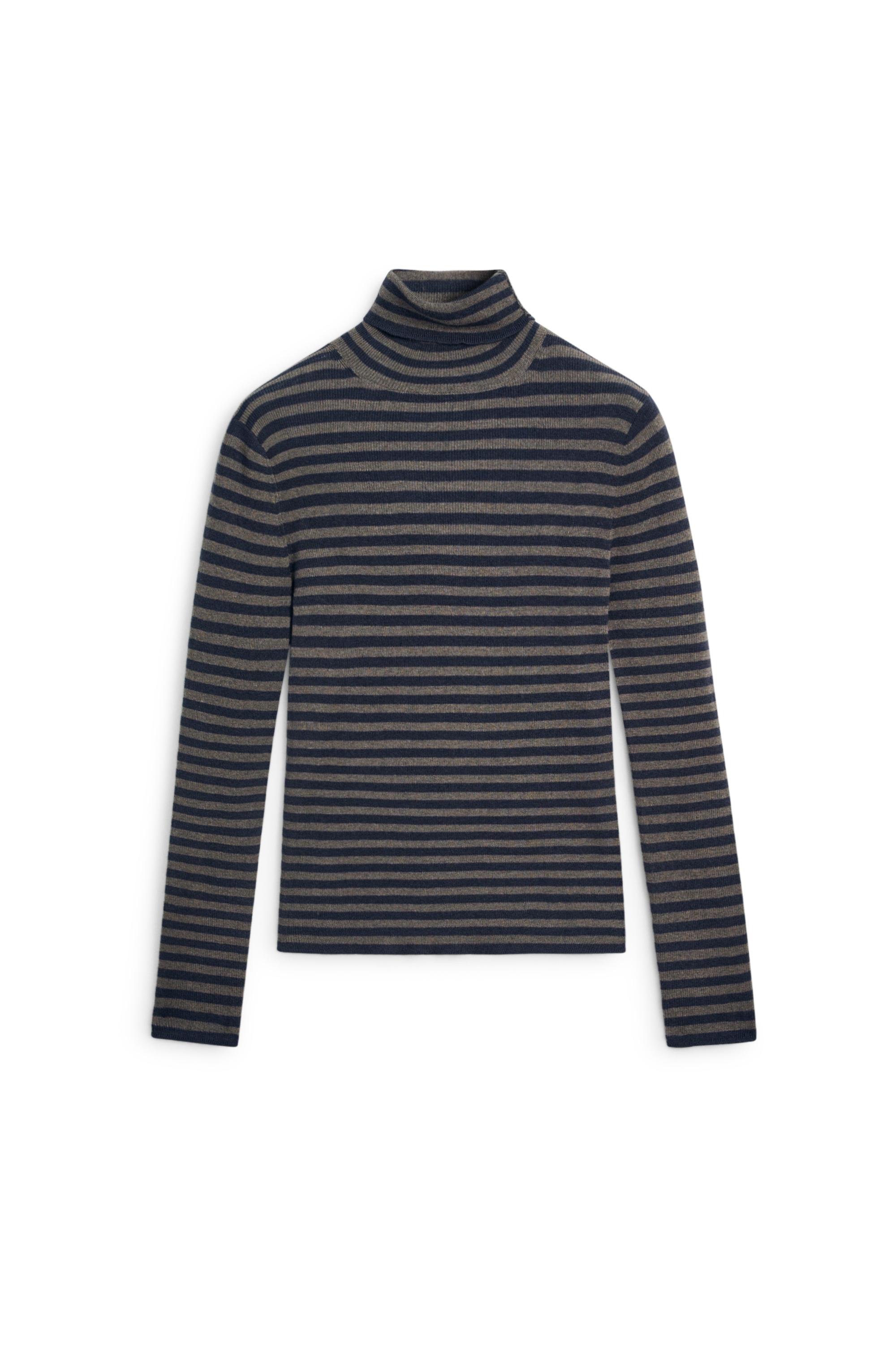 Striped turtleneck knit sweater - NAVY BLUE