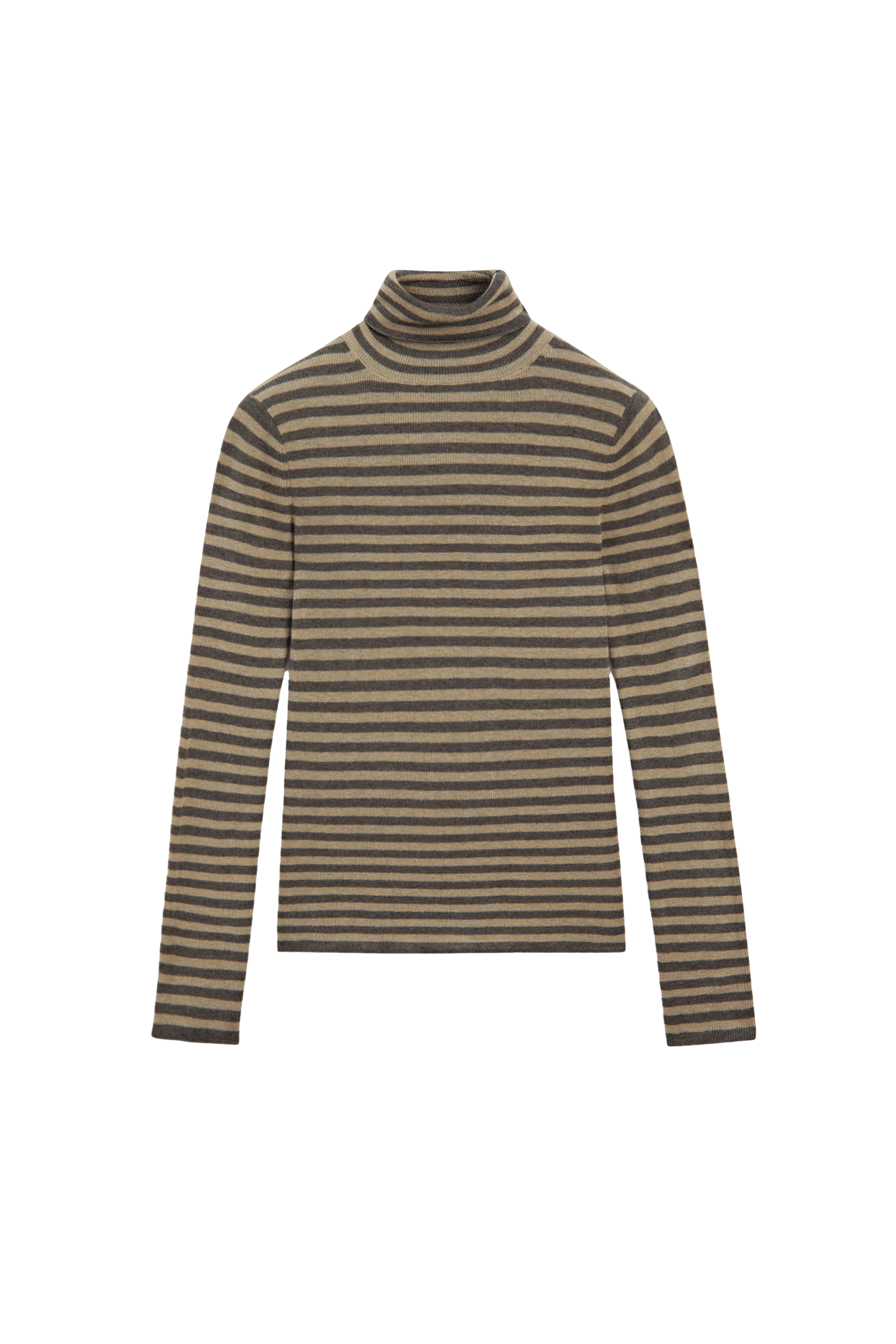 Striped turtleneck knit sweater - MOLE BROWN