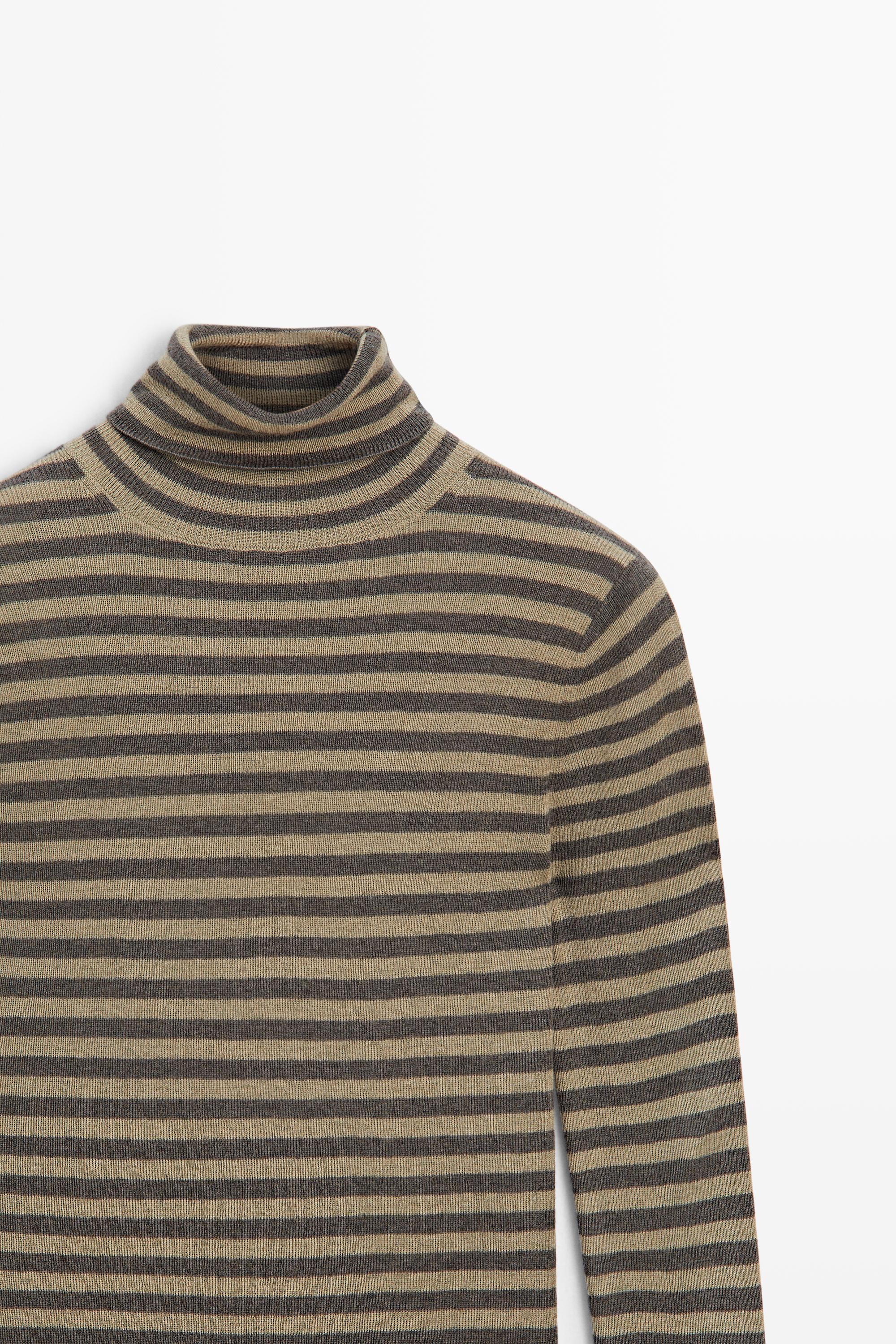 Striped turtleneck knit sweater - MOLE BROWN