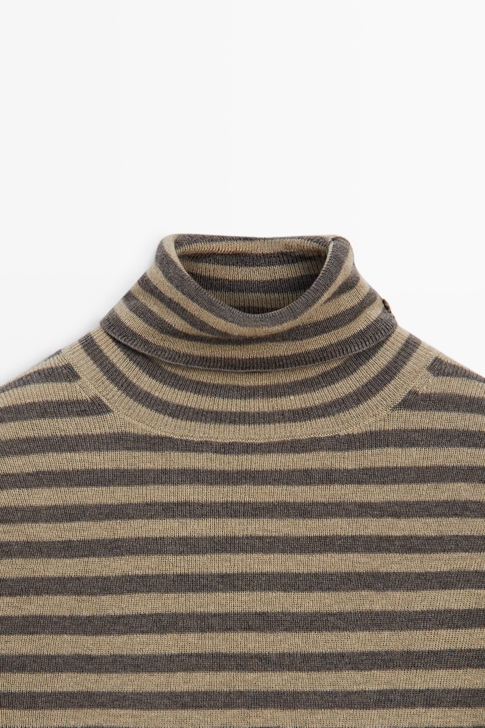 Striped turtleneck knit sweater - MOLE BROWN