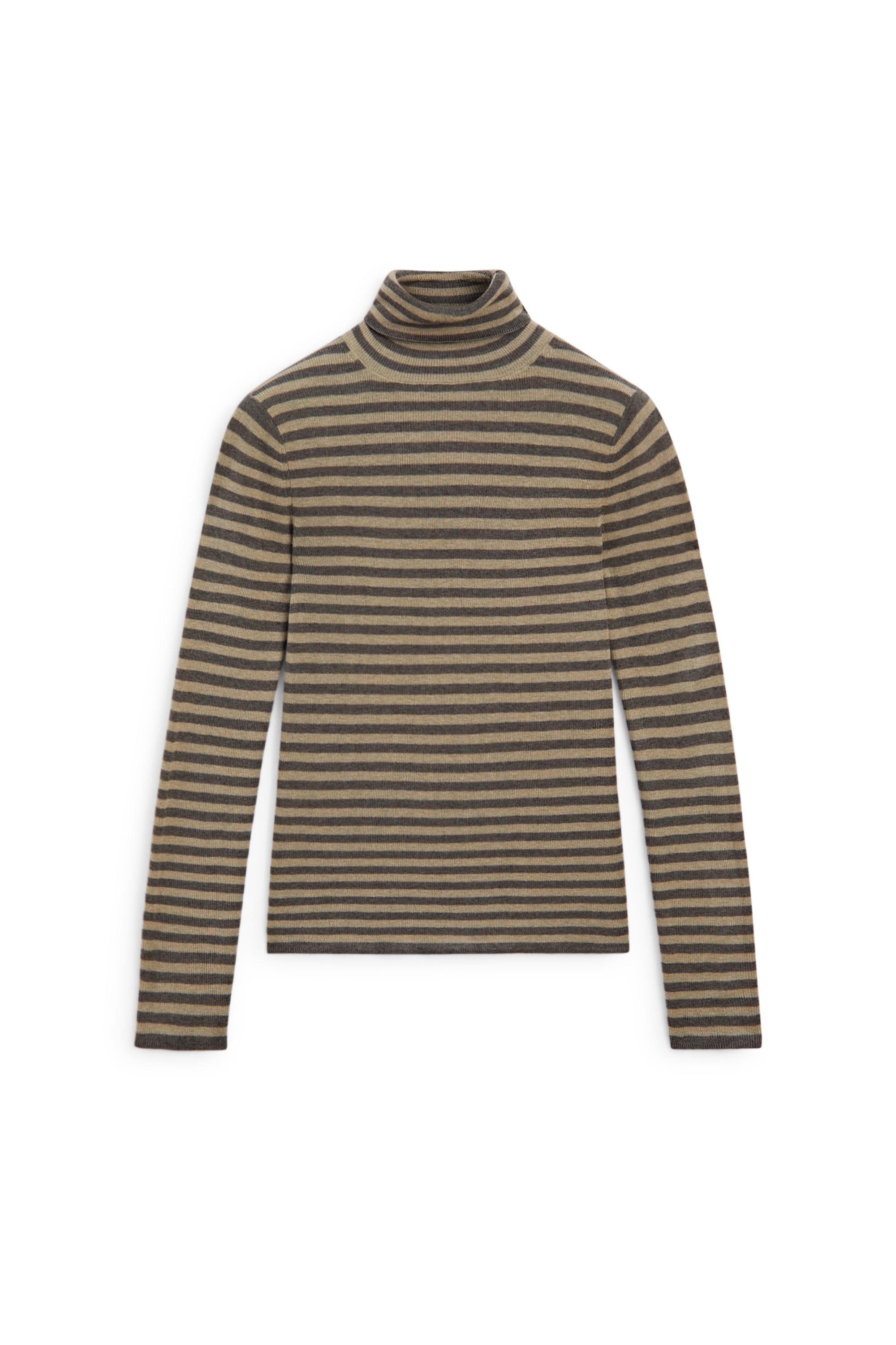Striped turtleneck knit sweater - MOLE BROWN