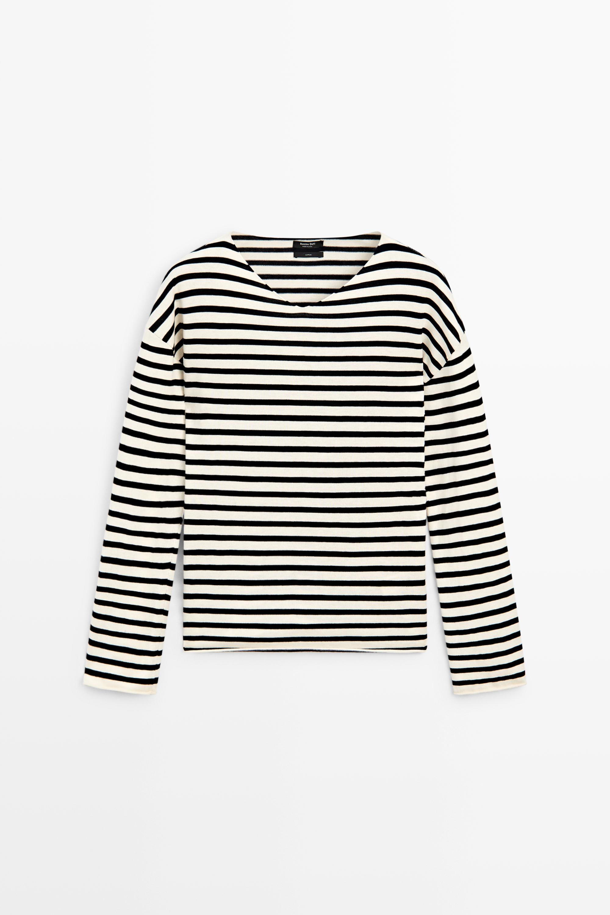 100% cotton long sleeve striped sweater - NAVY BLUE