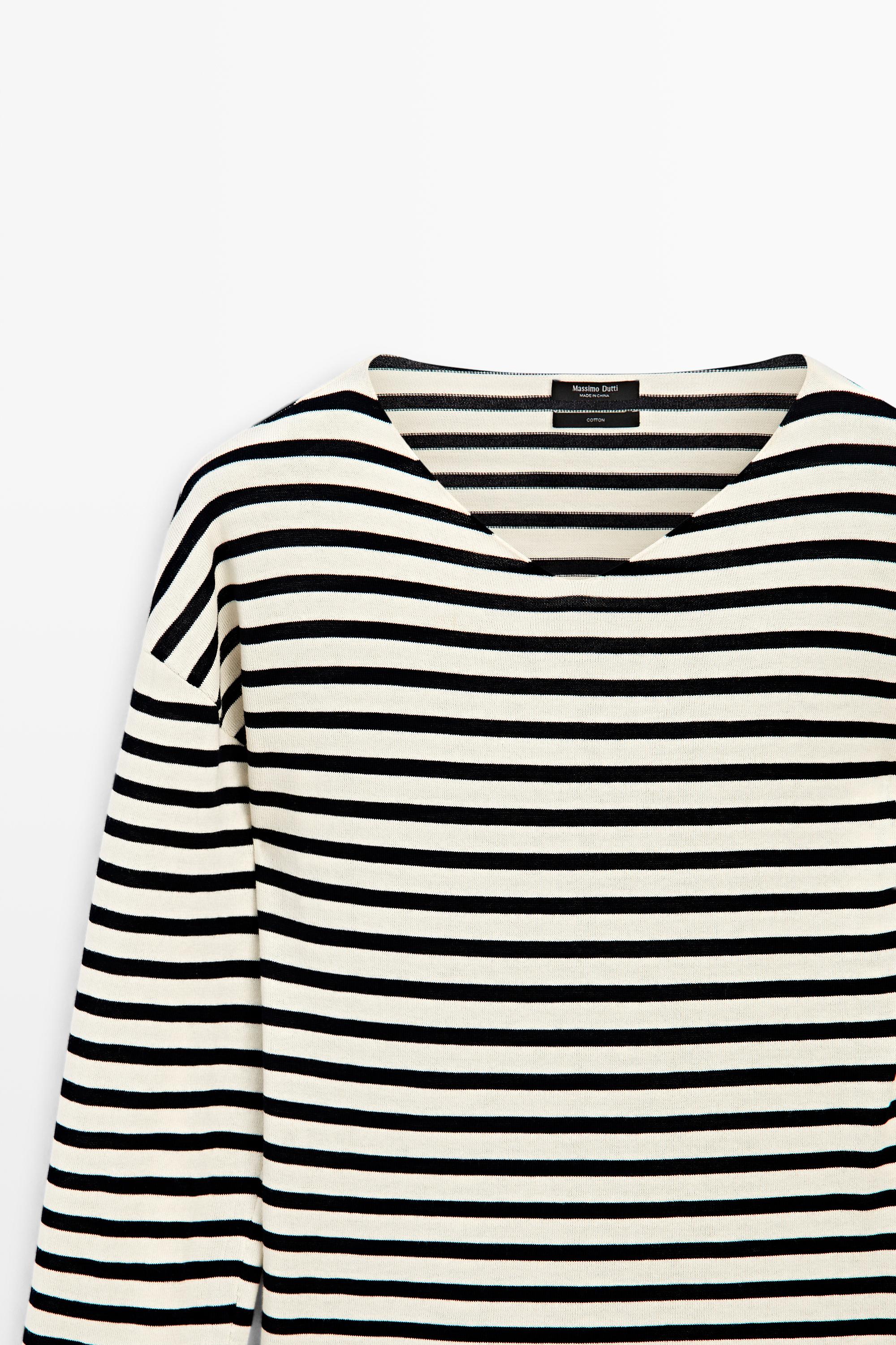 100% cotton long sleeve striped sweater - NAVY BLUE