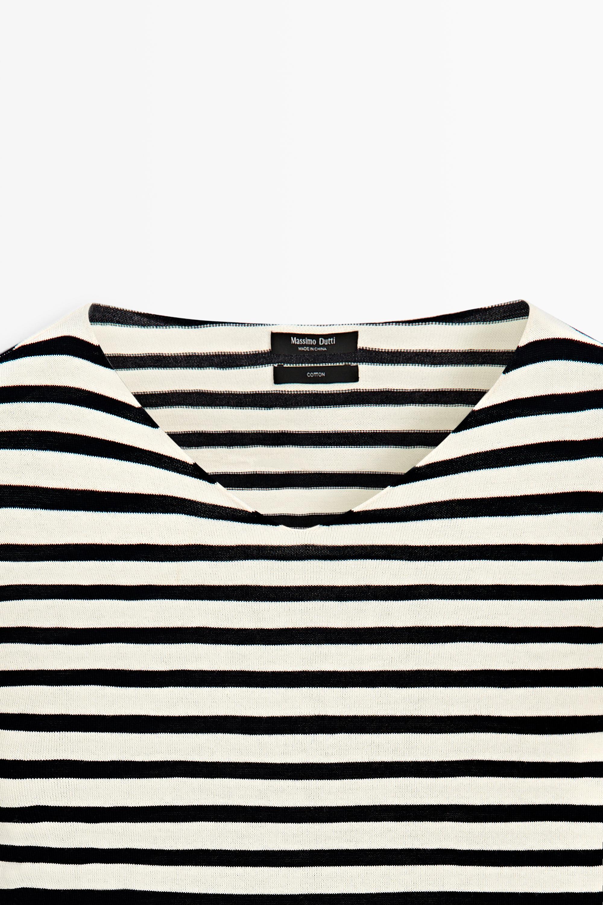 100% cotton long sleeve striped sweater - NAVY BLUE