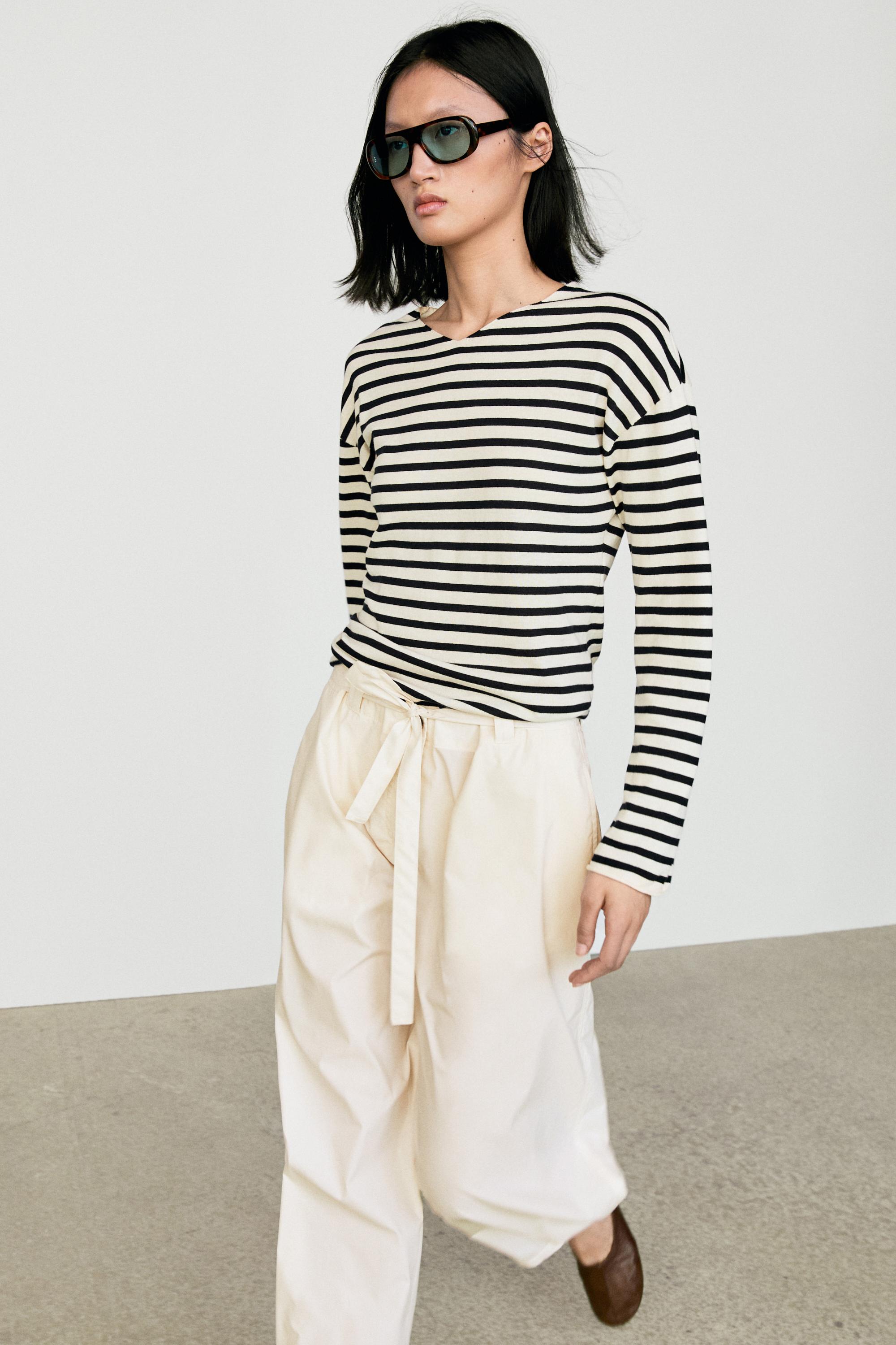 100% cotton long sleeve striped sweater - NAVY BLUE