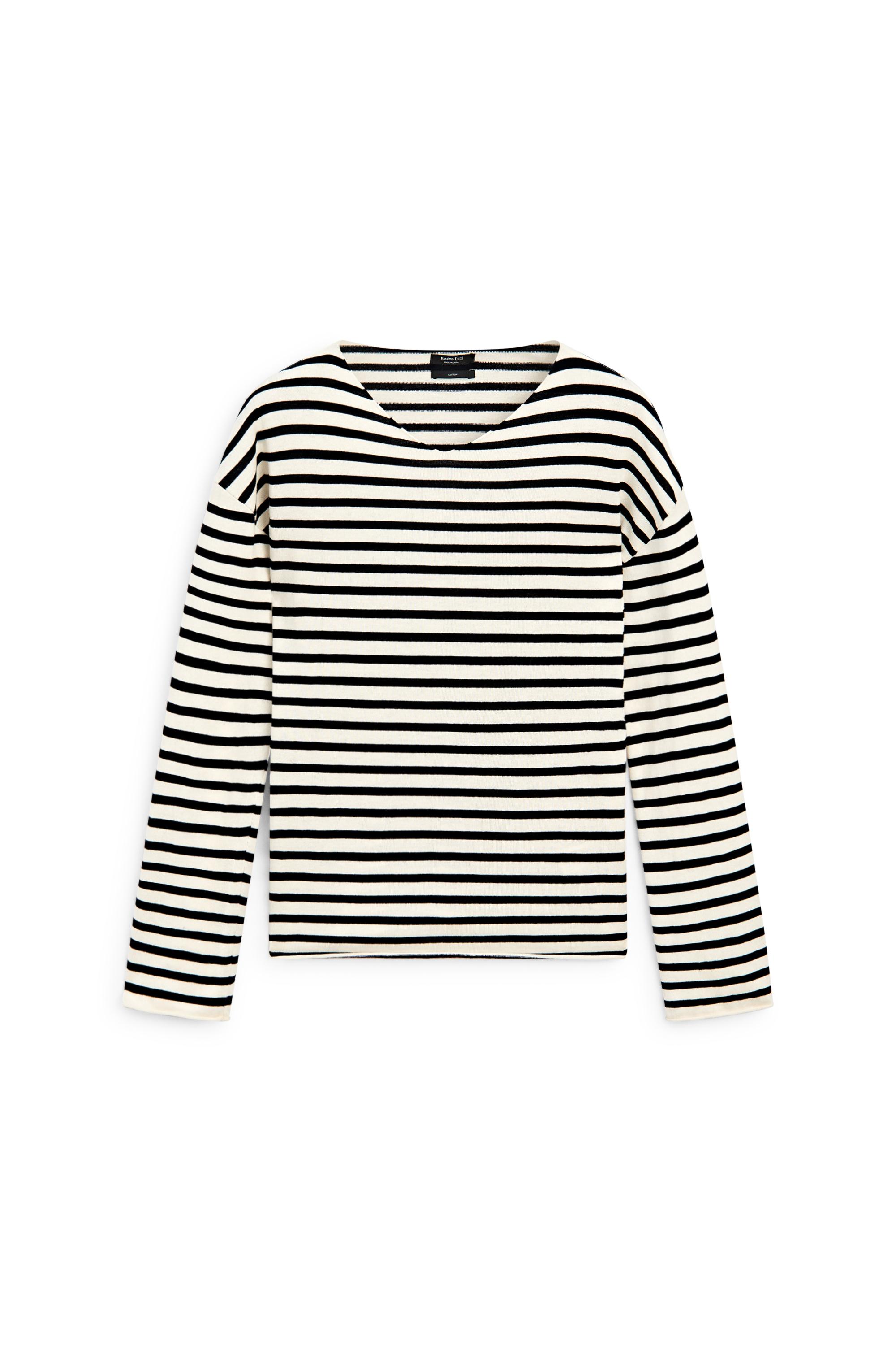 100% cotton long sleeve striped sweater - NAVY BLUE