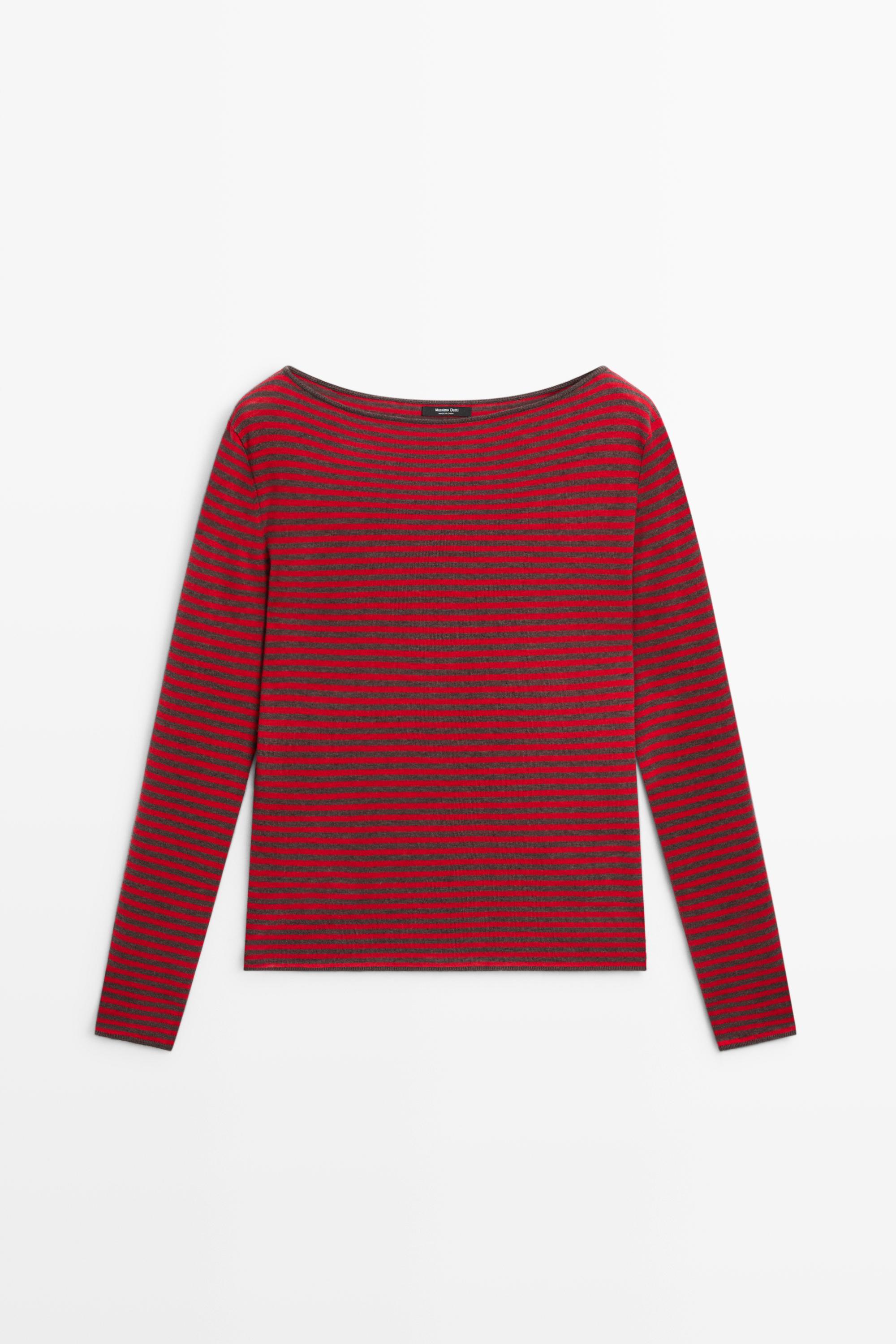 Striped wool-blend knit sweater - RED