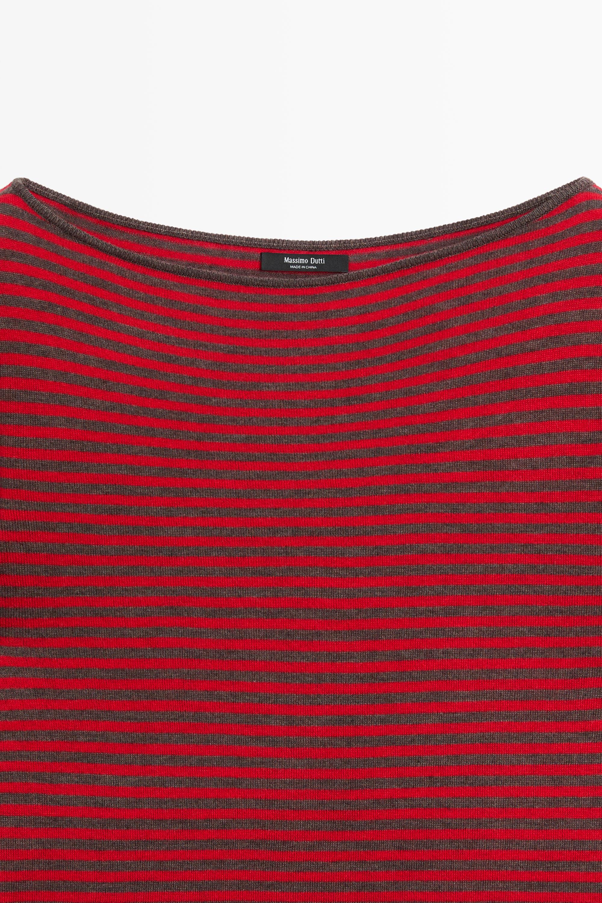 Striped wool-blend knit sweater - RED