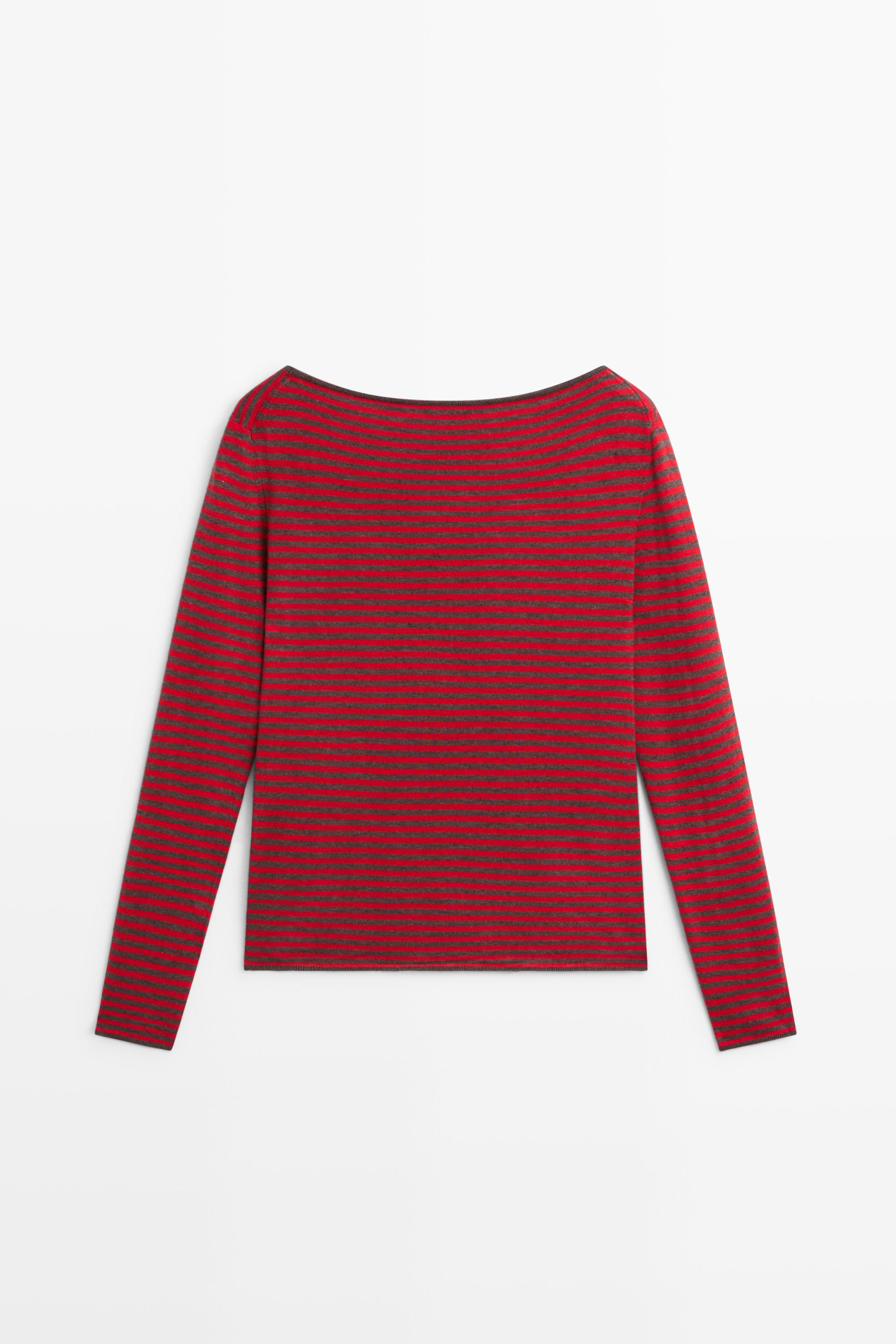 Striped wool-blend knit sweater - RED