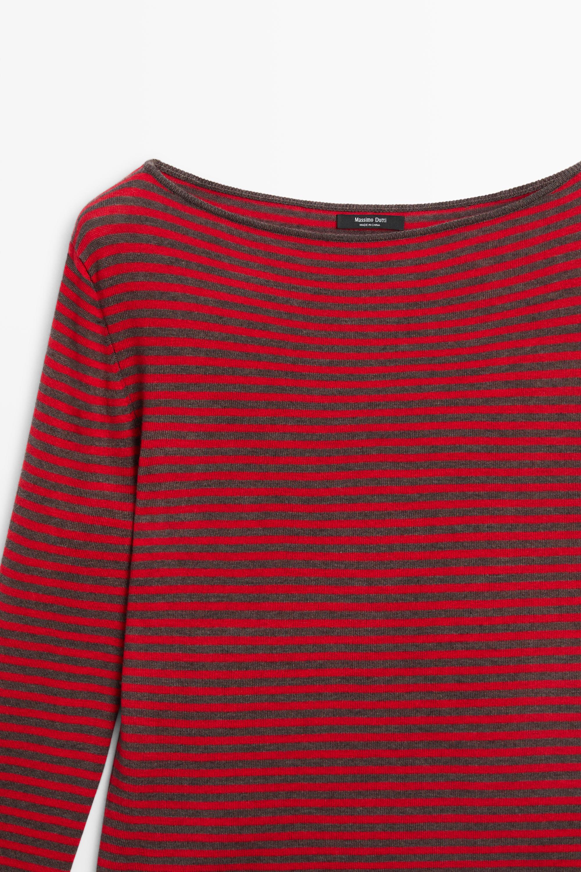 Striped wool-blend knit sweater - RED
