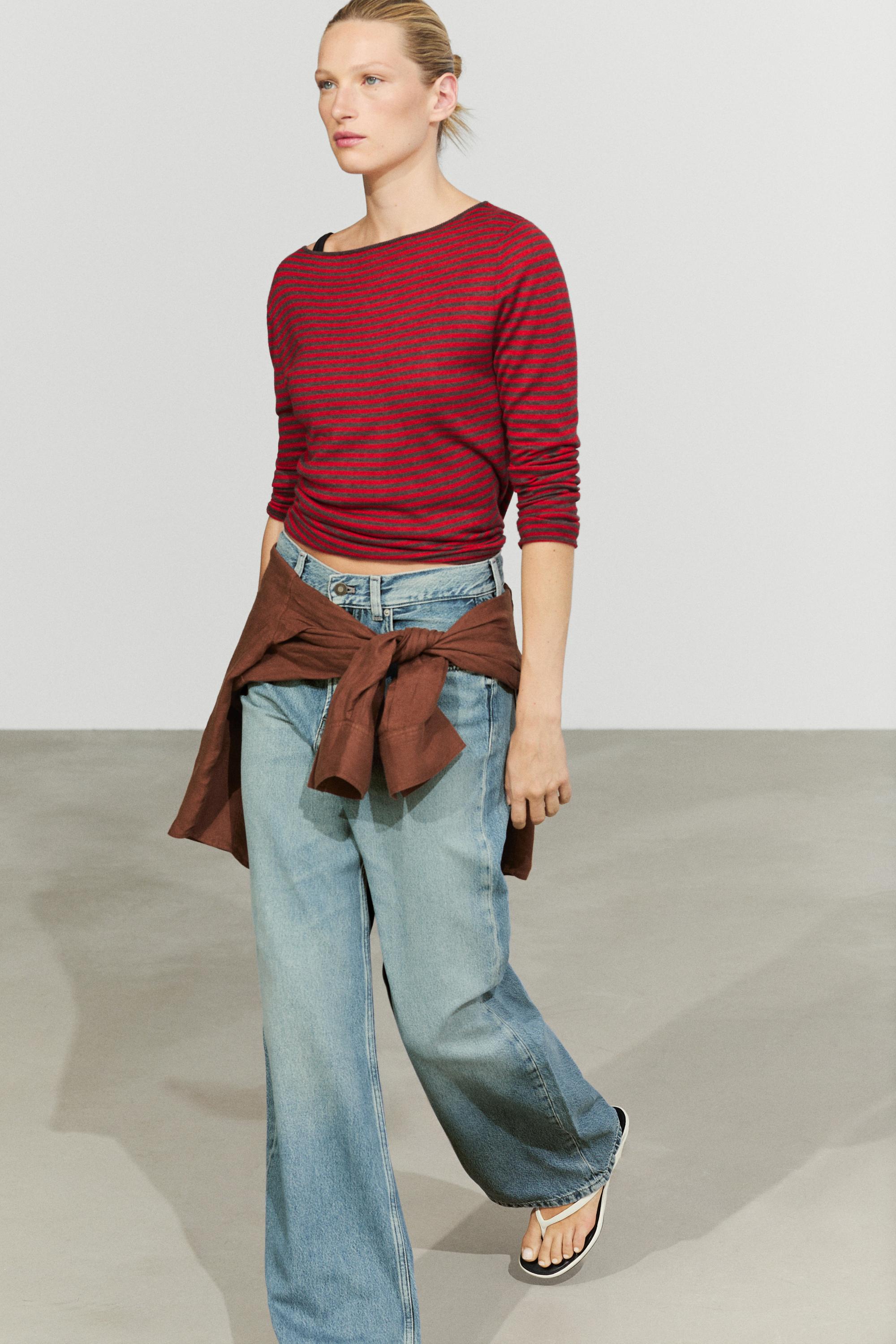 Striped wool-blend knit sweater - RED