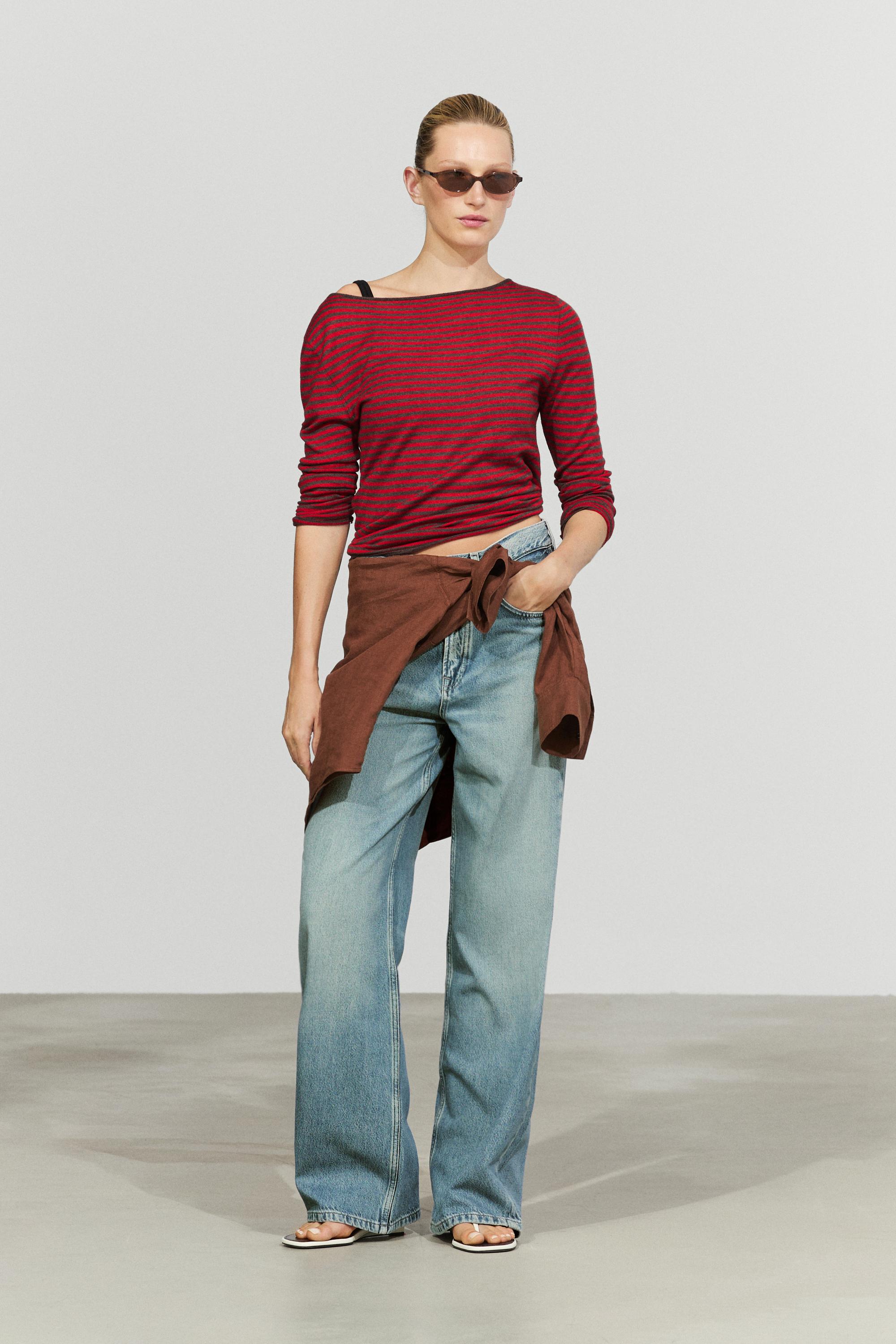 Striped wool-blend knit sweater - RED