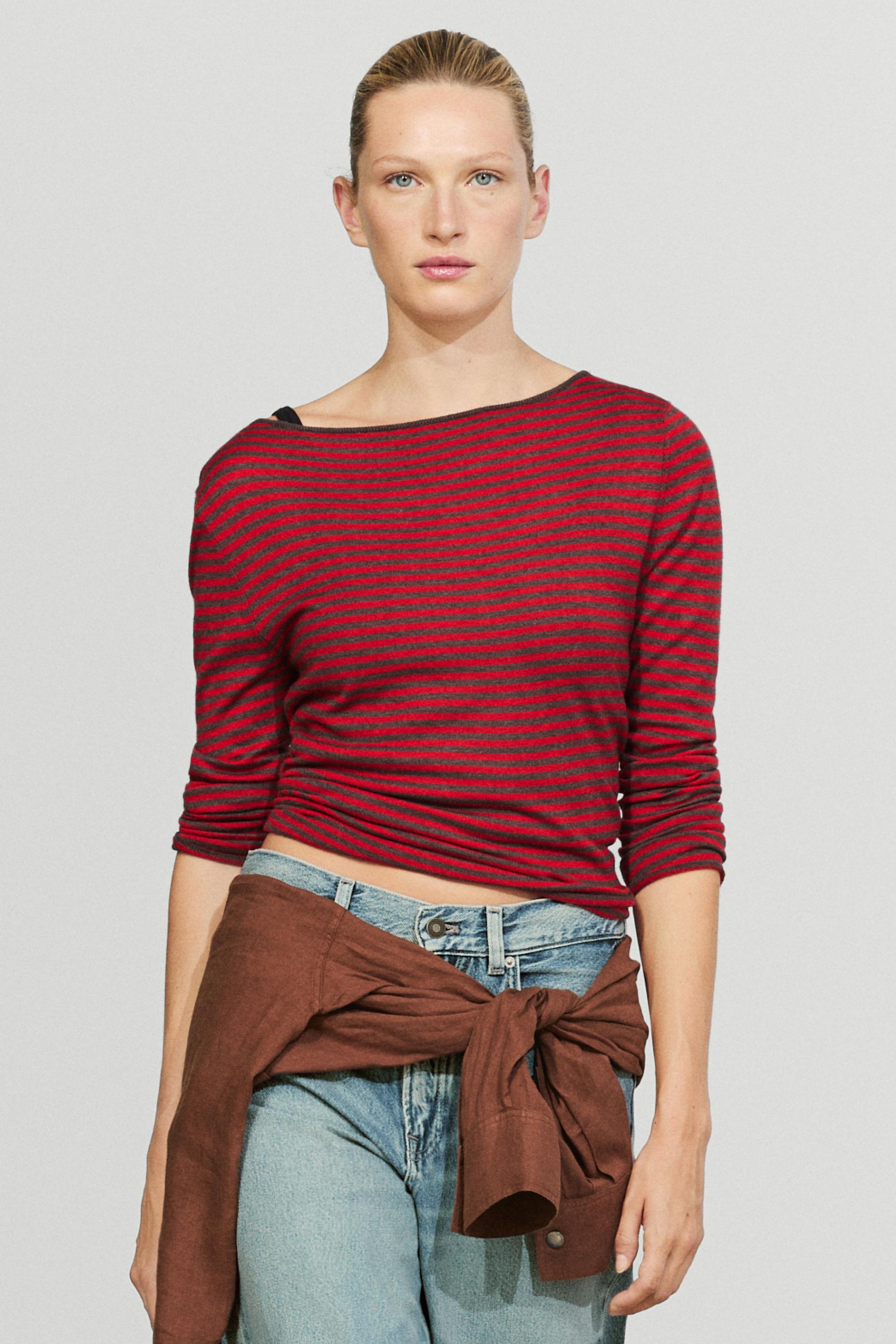 Striped wool-blend knit sweater - RED