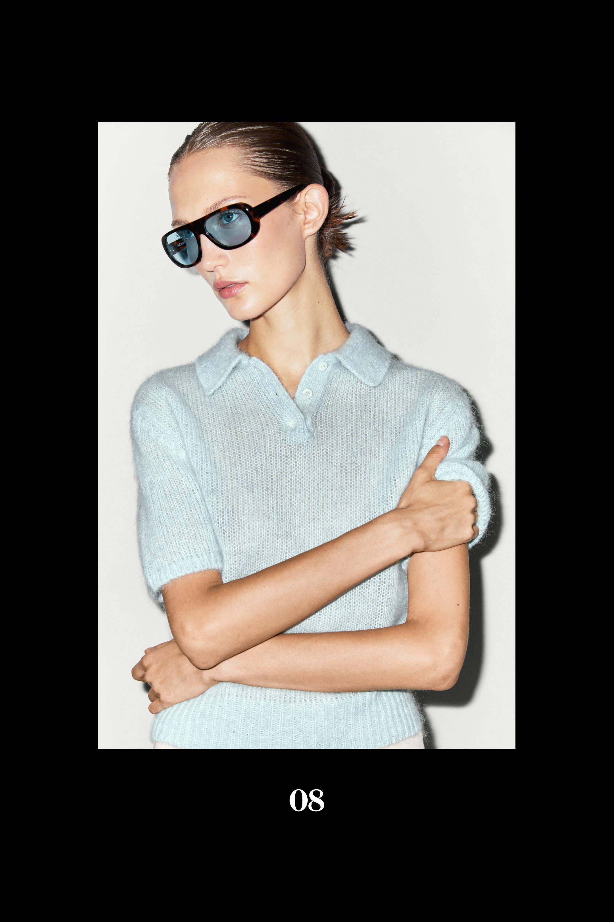Alpaca blend knit polo sweater - Light blue