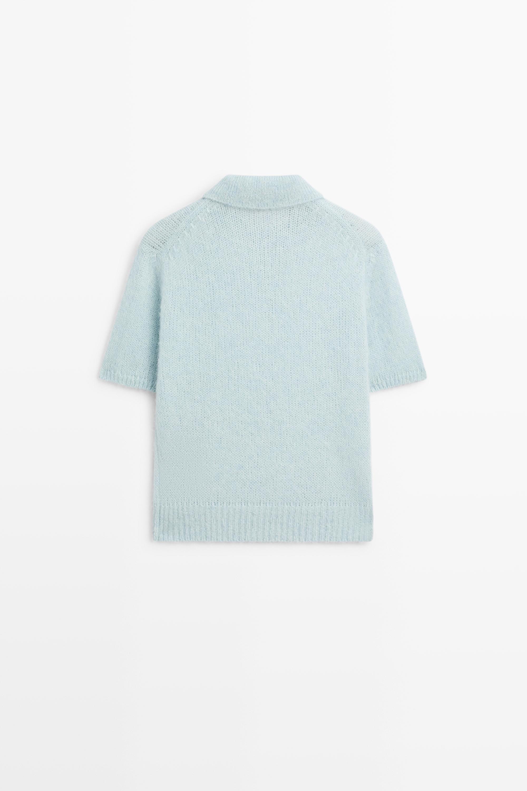 Alpaca blend knit polo sweater - Light blue