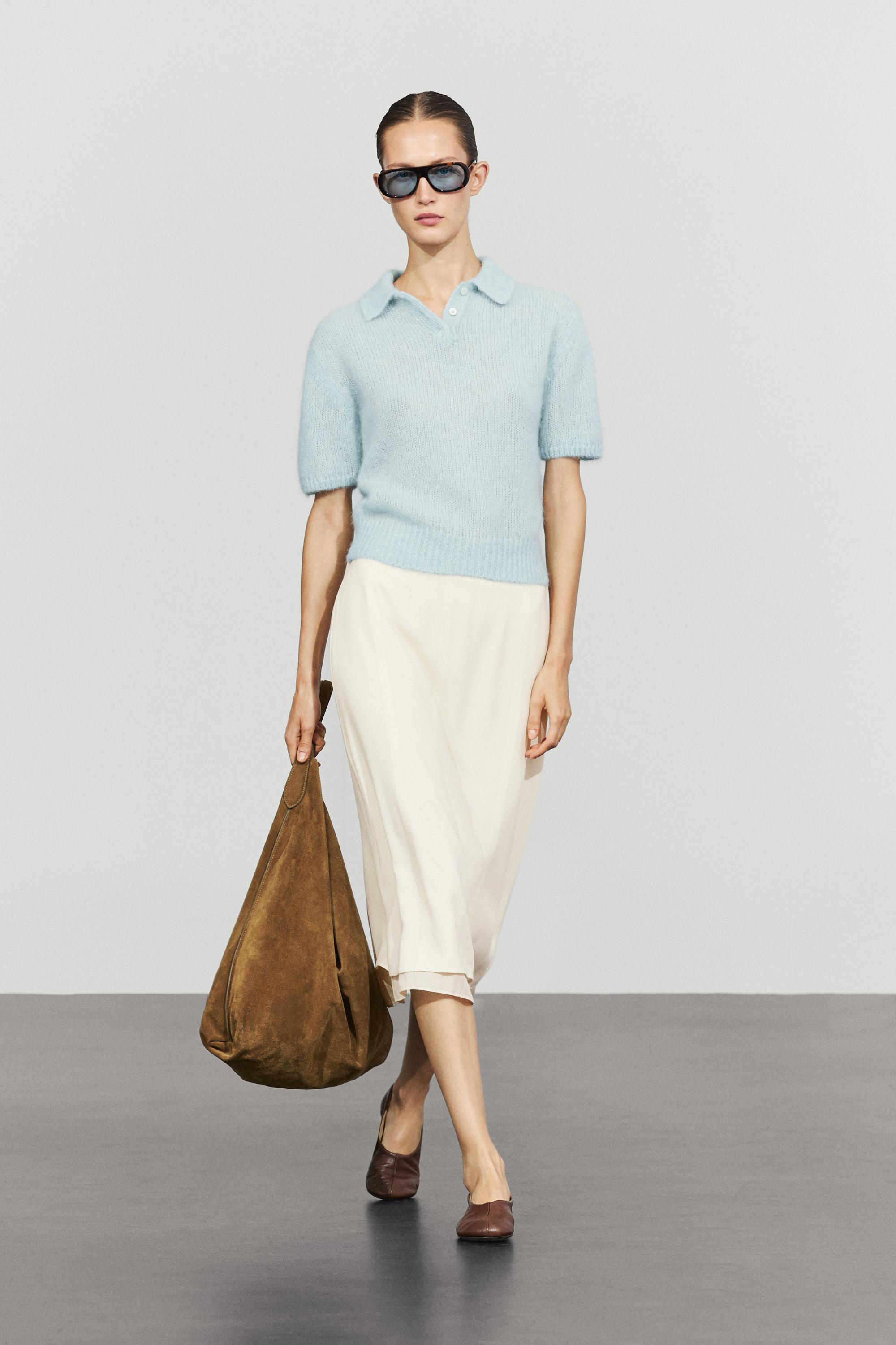 Alpaca blend knit polo sweater - Light blue