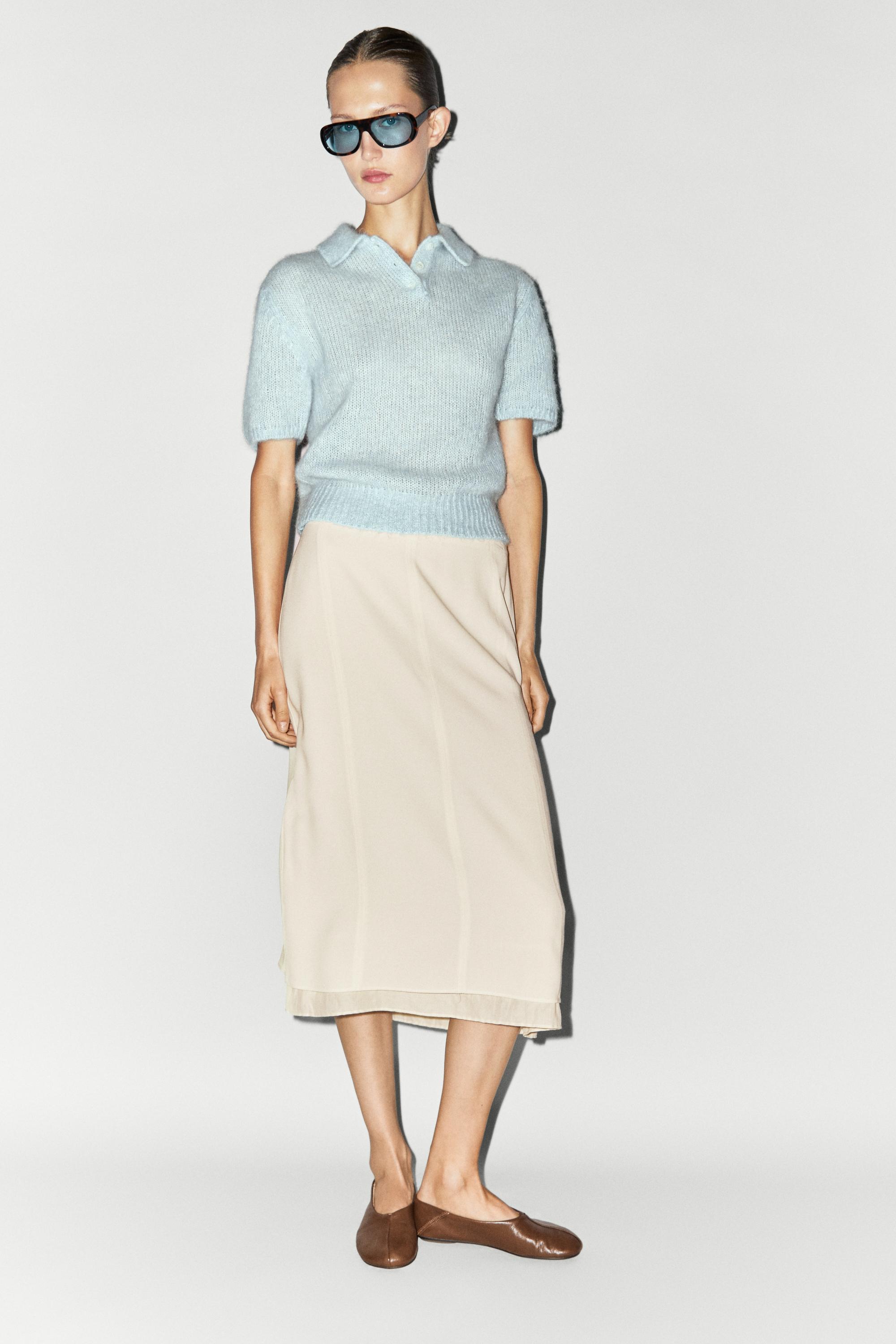 Alpaca blend knit polo sweater - Light blue