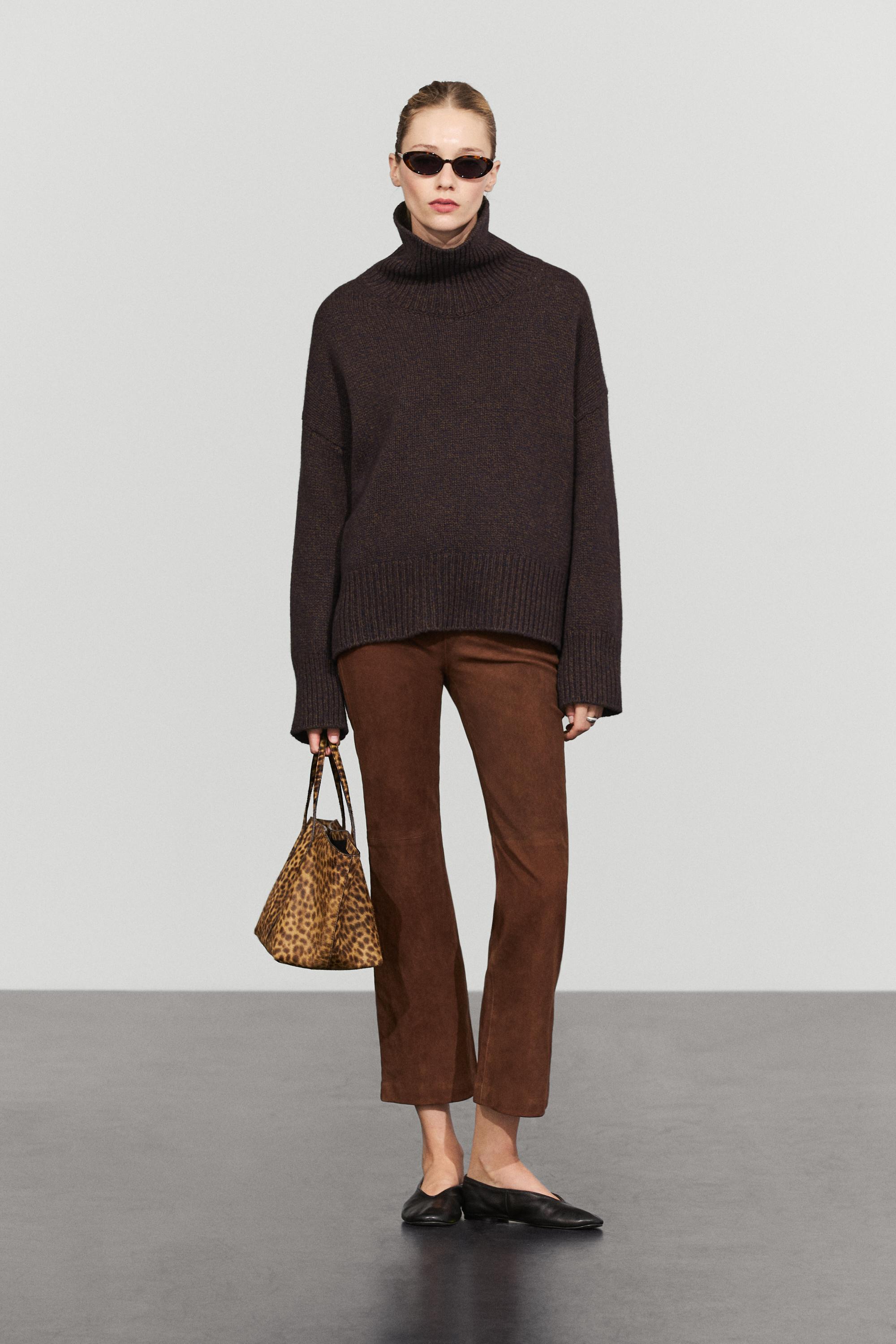 100% wool oversize knit sweater - BROWN